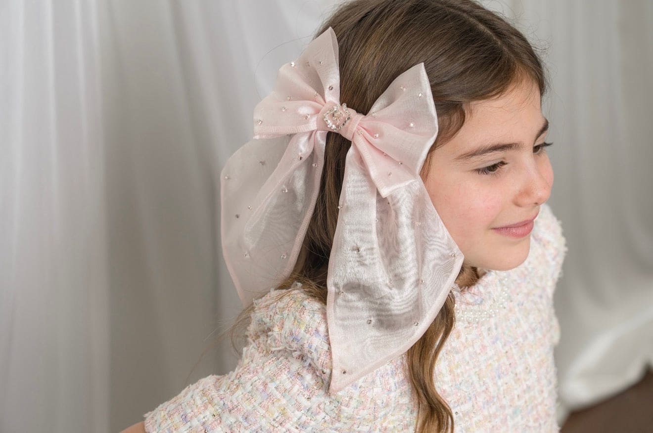 Juliette Pink Organza Hair Bow - Image 2