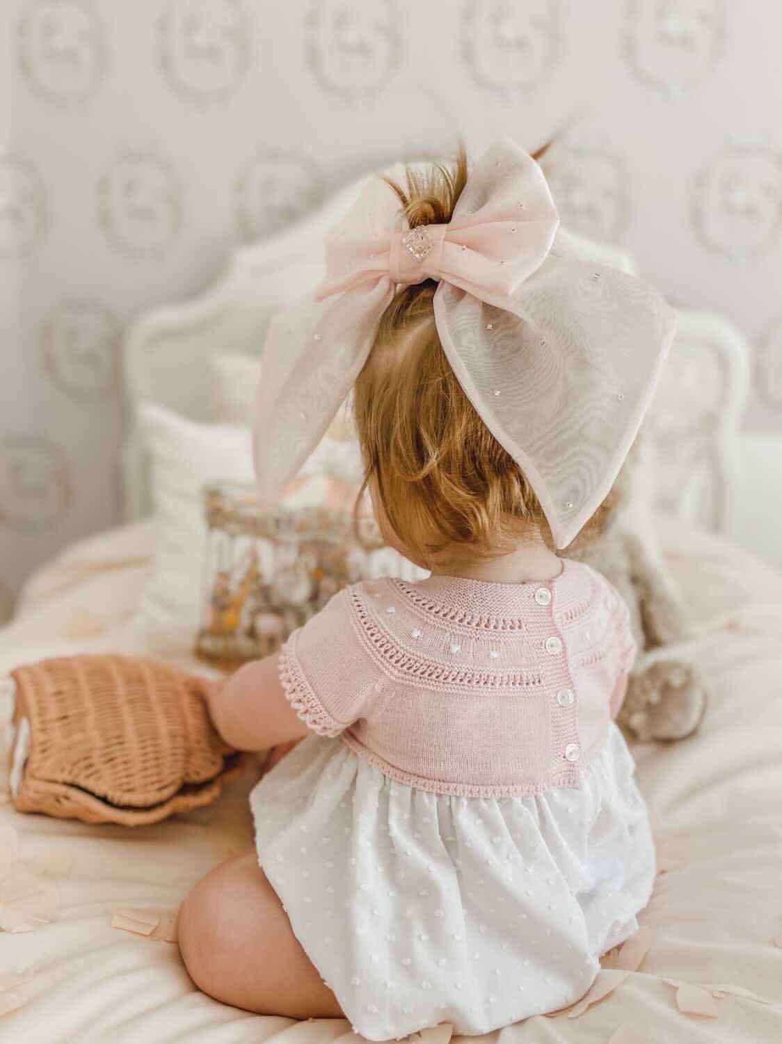 Juliette Pink Organza Hair Bow - Image 4