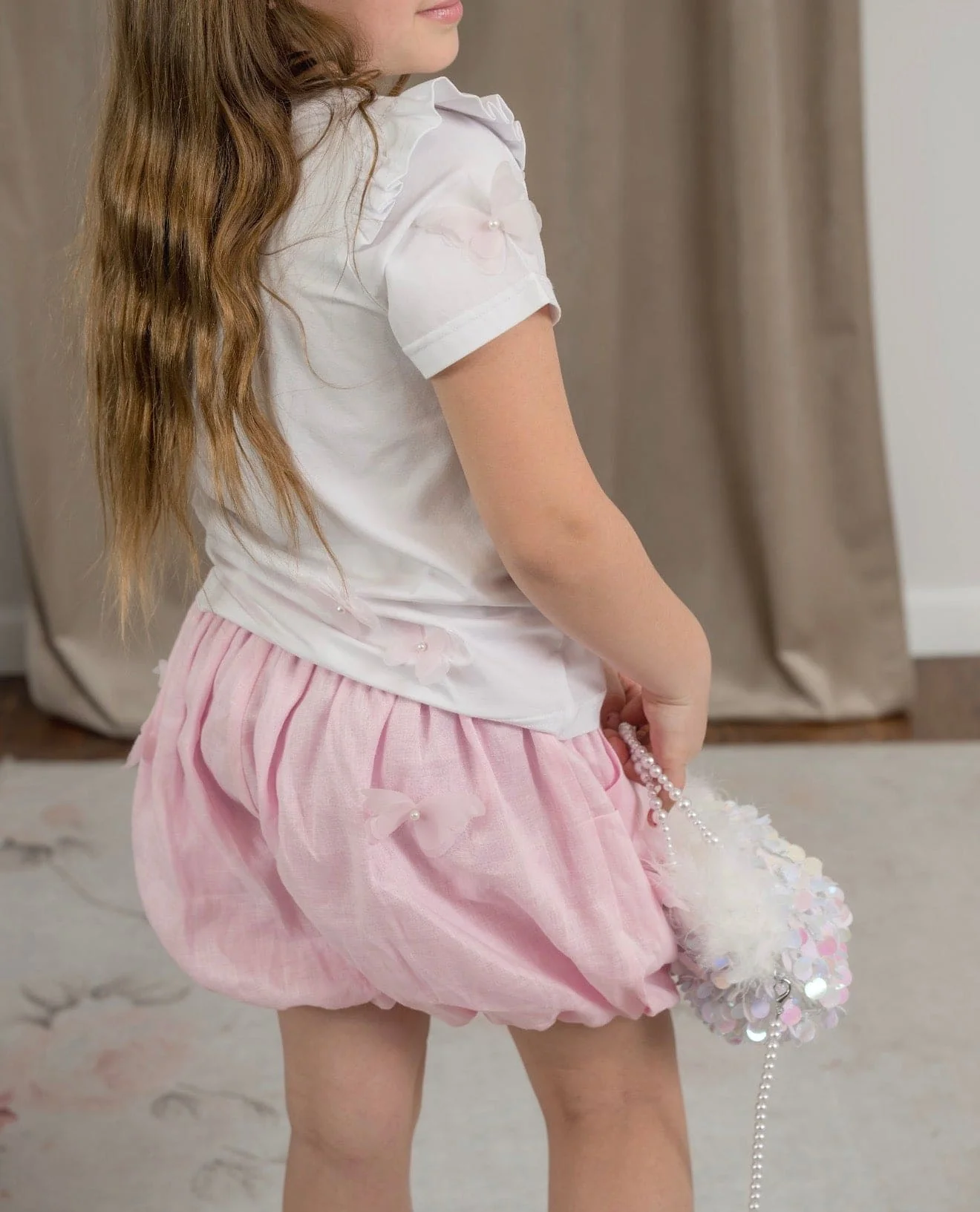Pink Butterfly Bubble Linen Shorts - Image 5