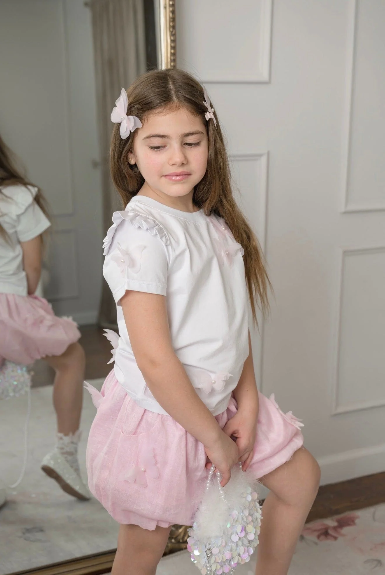 Pink Butterfly Bubble Linen Shorts - Image 2