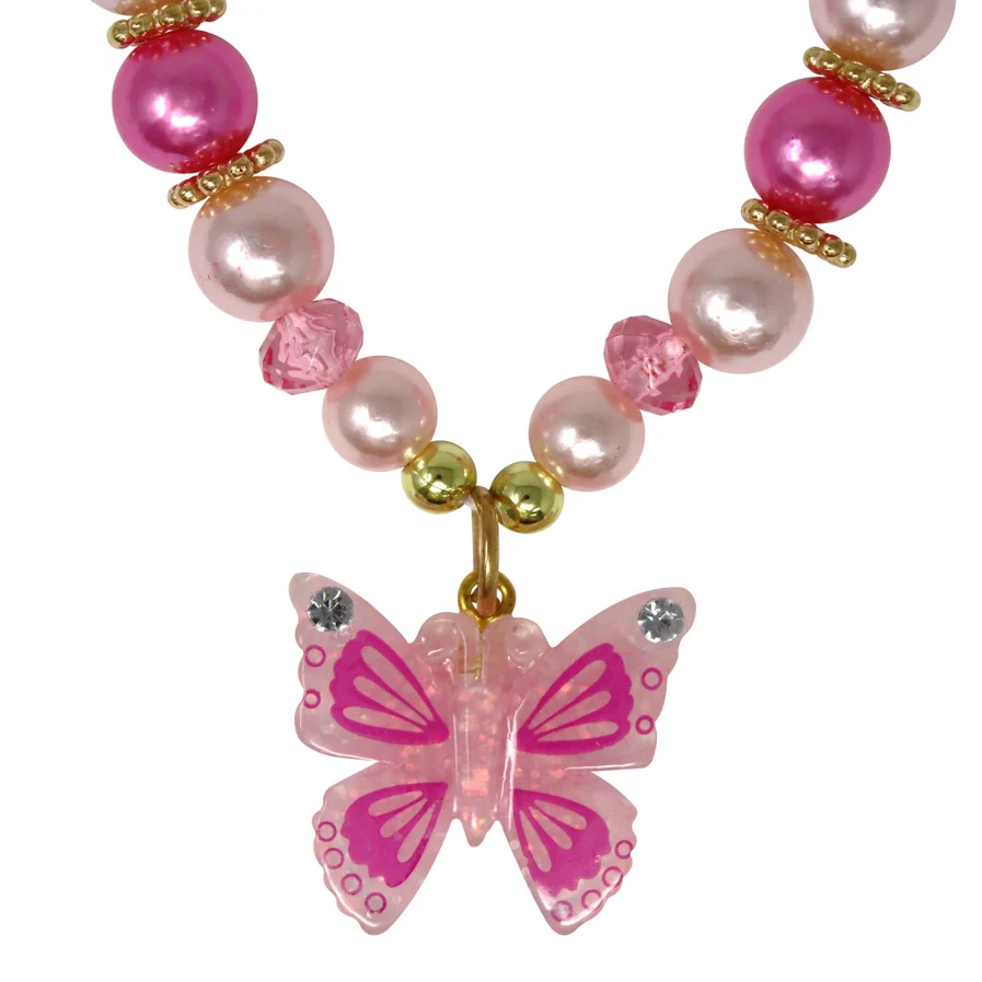 Pink Butterfly Necklace & Bracelet Set - Image 2