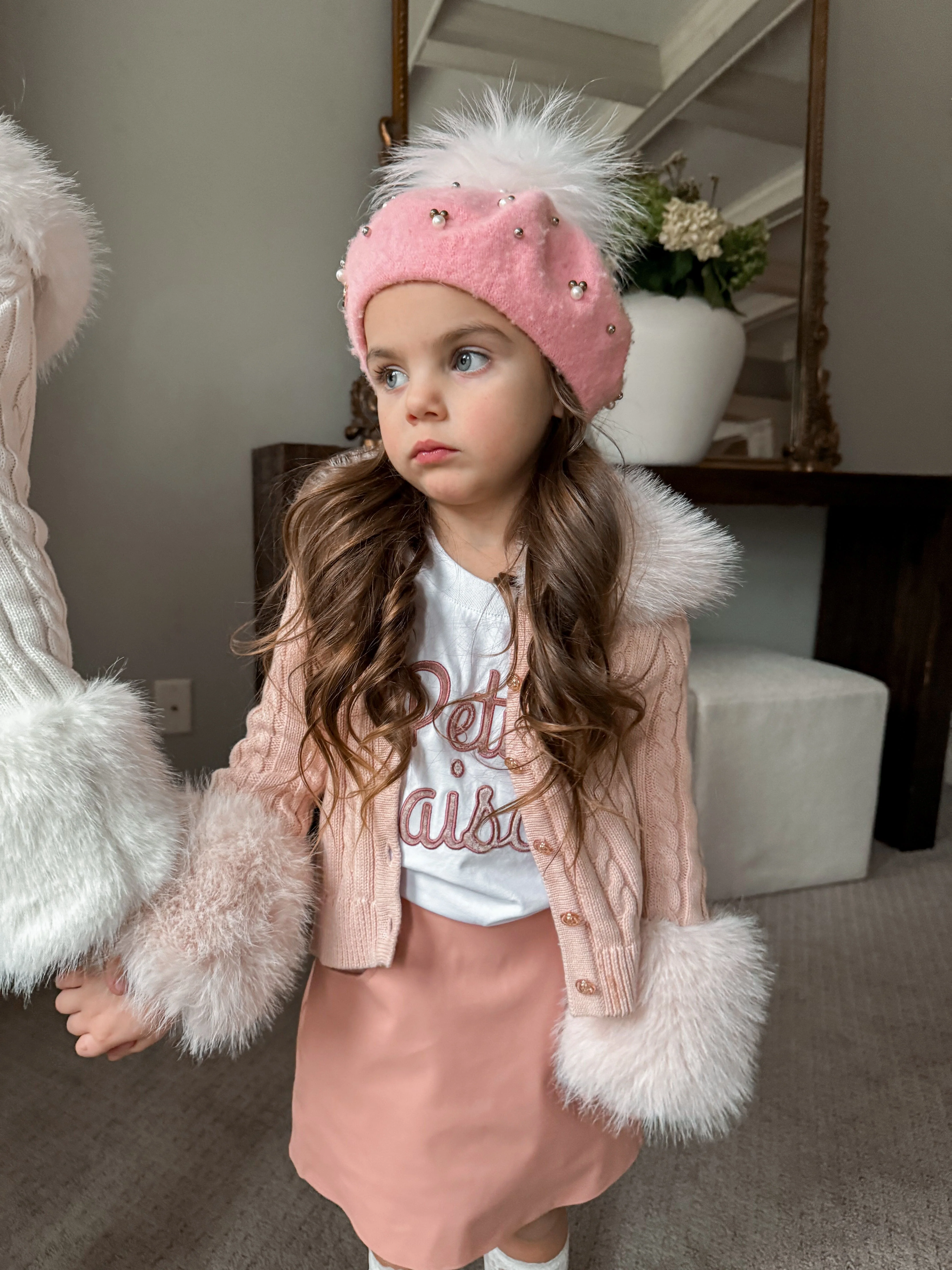 Pink Cableknit Faux Fur Cotton Cardigan - Image 14