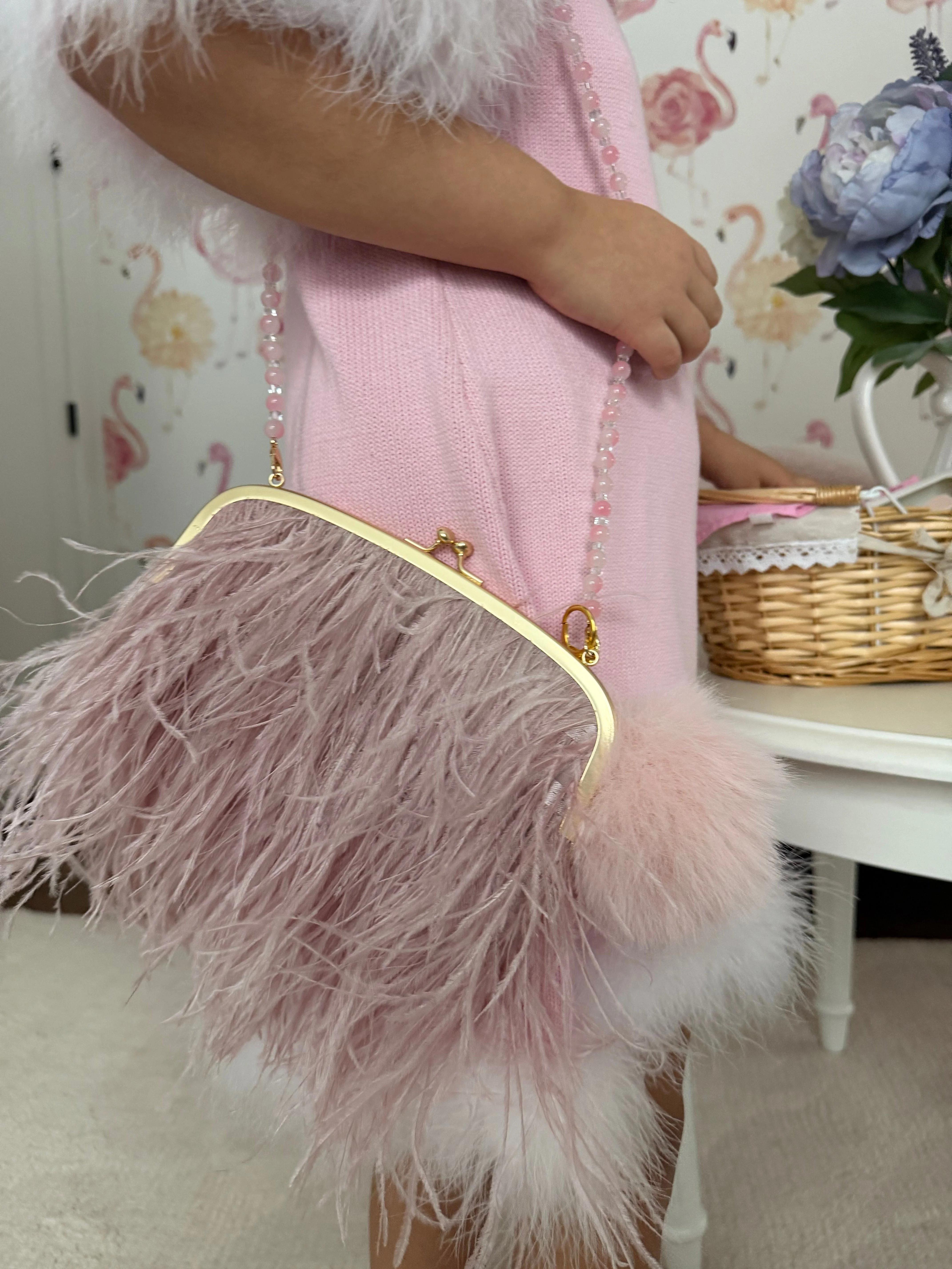 Pink Heart Faux Fur Pom Handbag Charm - Image 6