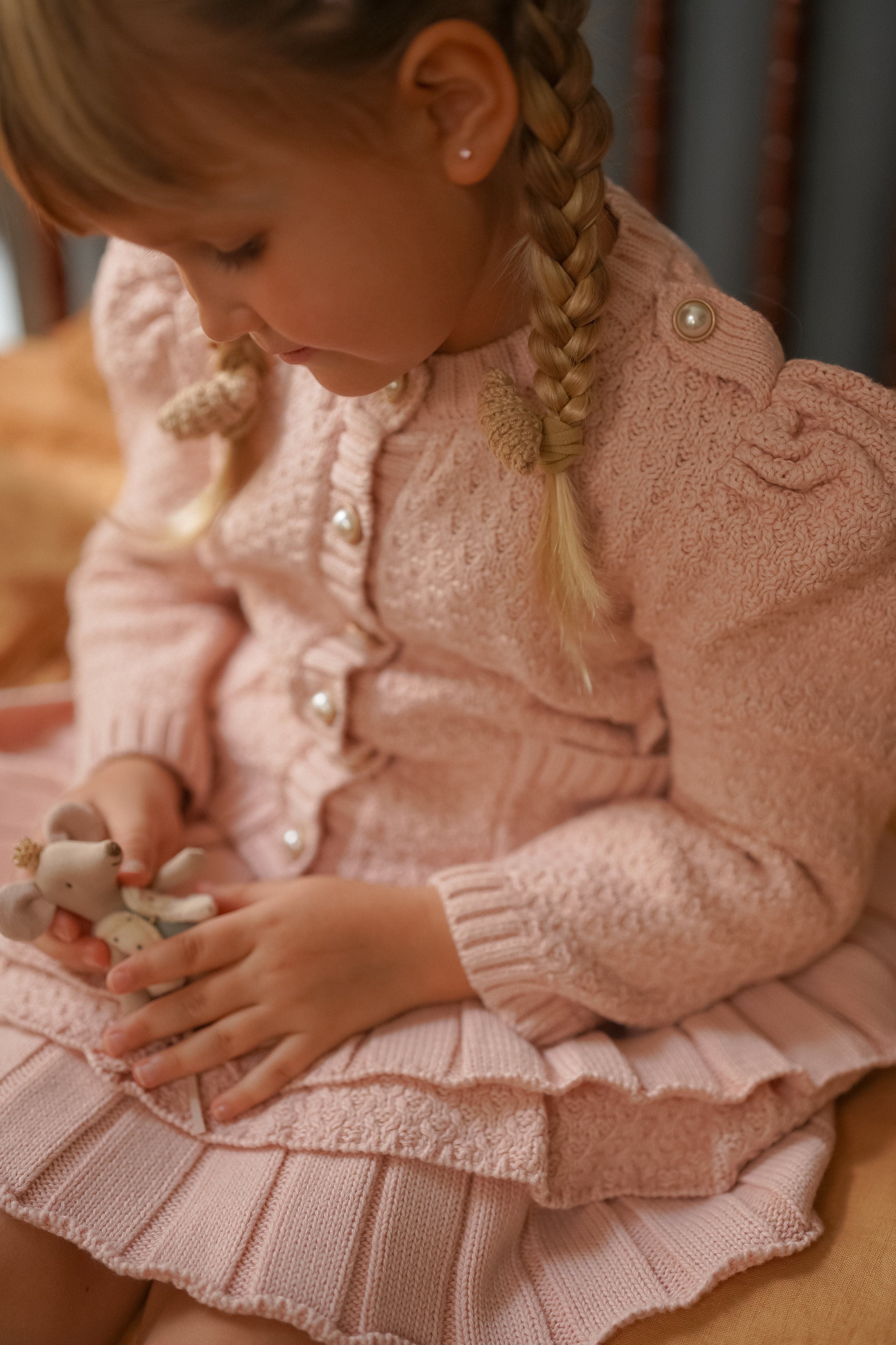 Julie Pink Knit Cotton Top and Skirt Set - Image 12