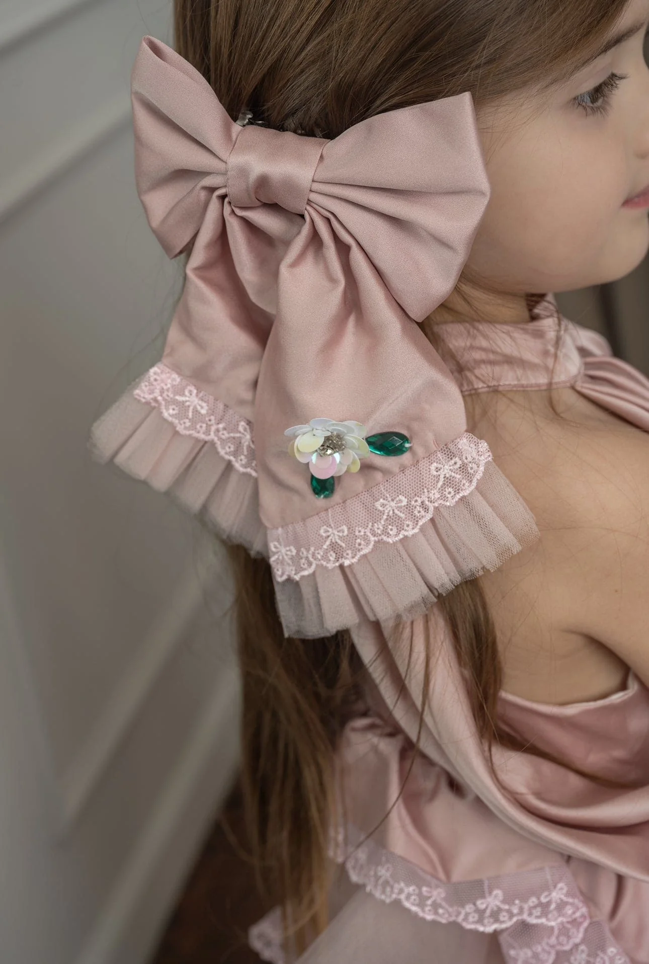 Pink Satin Ballerina Hair Bow - Image 2