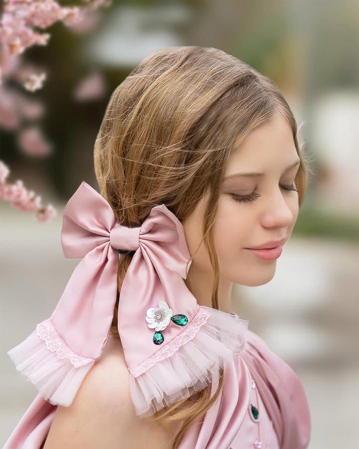 Pink Satin Ballerina Hair Bow - Image 6
