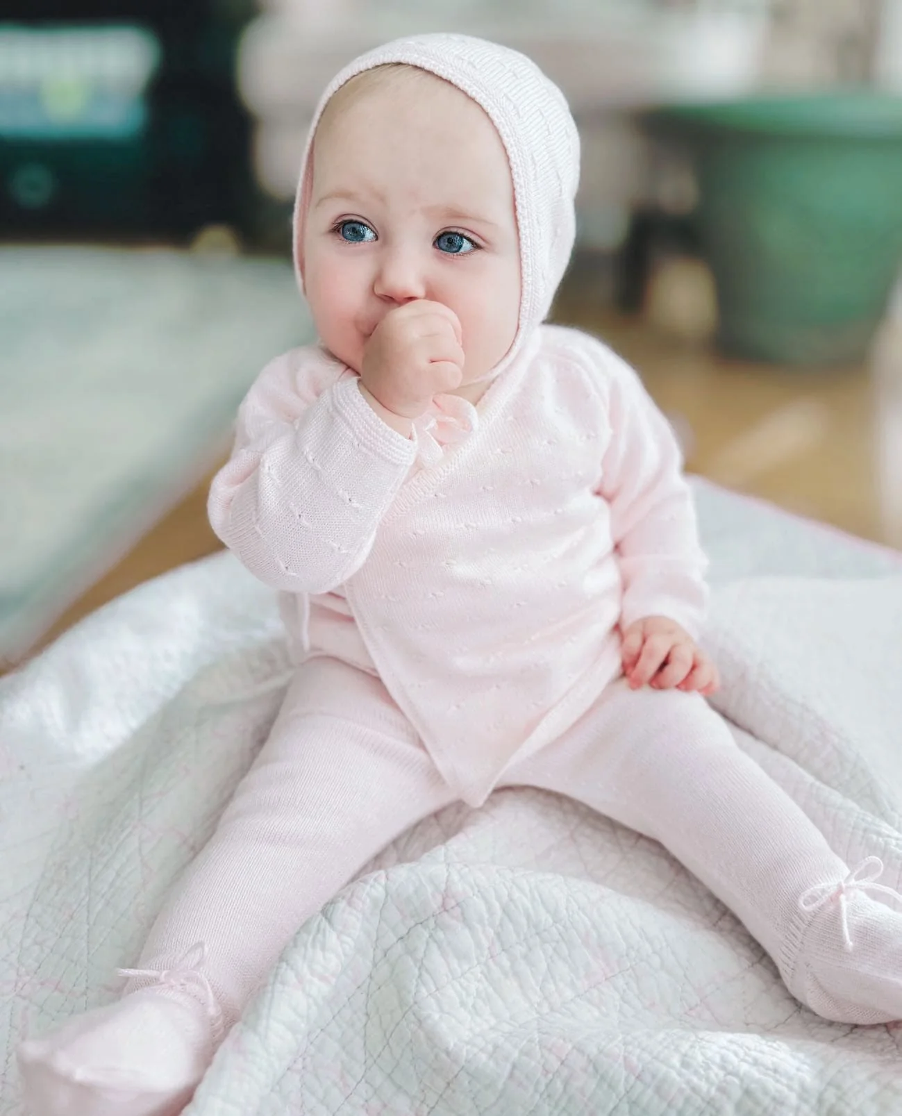Pink Three Piece Spanish Knit Baby Set - Image 2