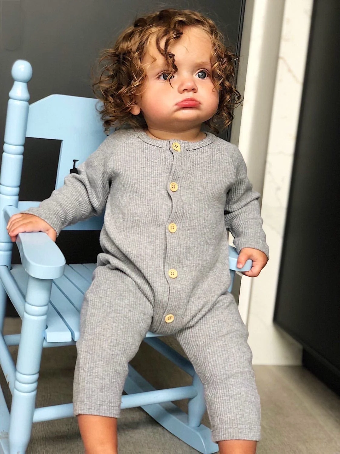 Ribbed Cotton Playsuit - Grey - Image 2