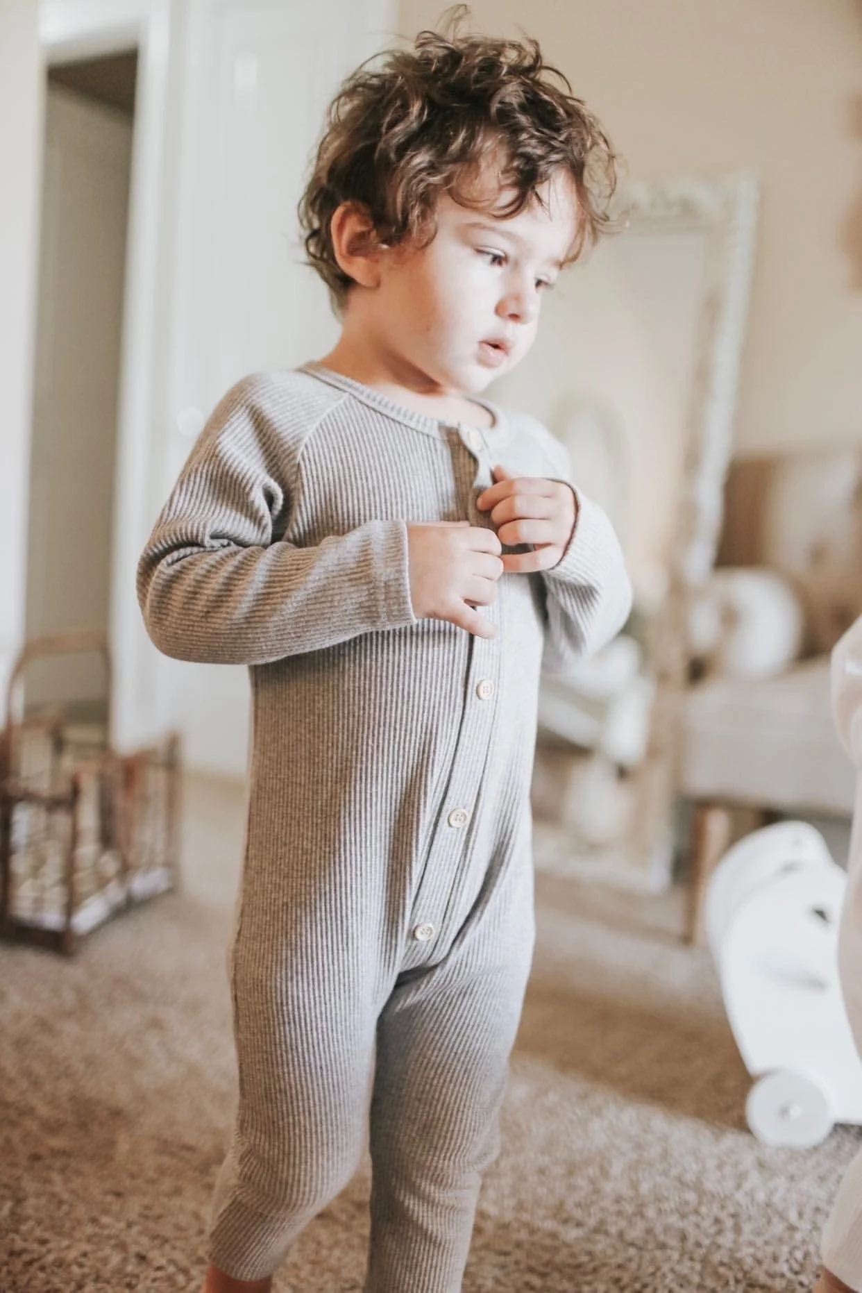 Ribbed Cotton Playsuit - Grey - Image 3
