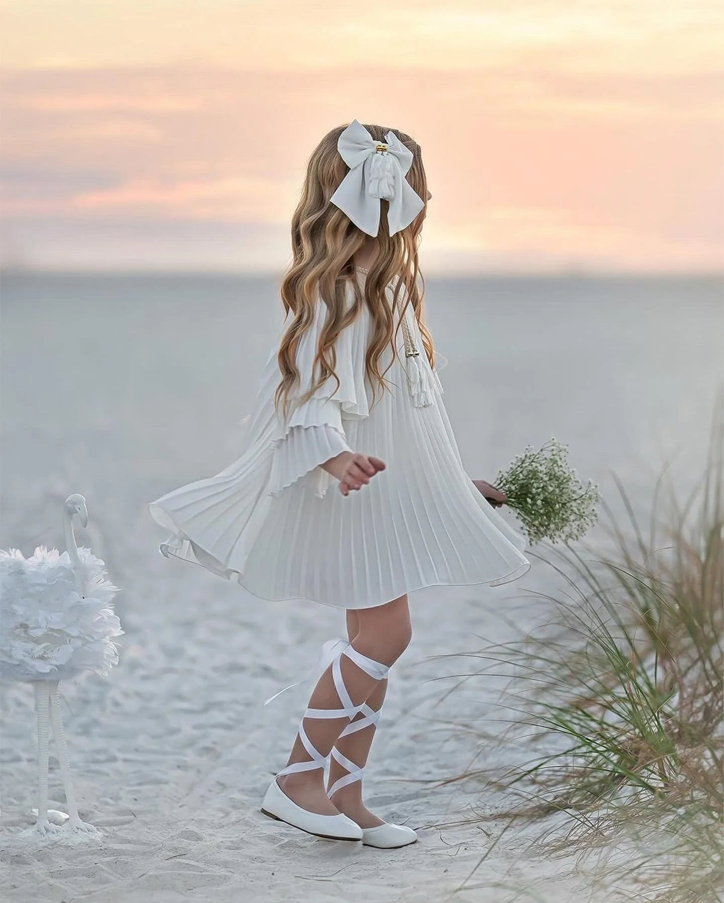 Sienna White Tassels Hair Bow - Image 2