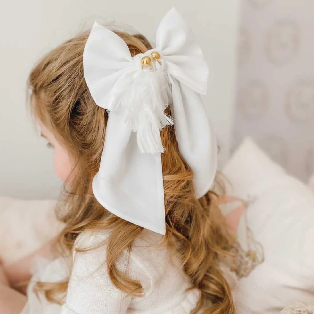 Sienna White Tassels Hair Bow - Image 3