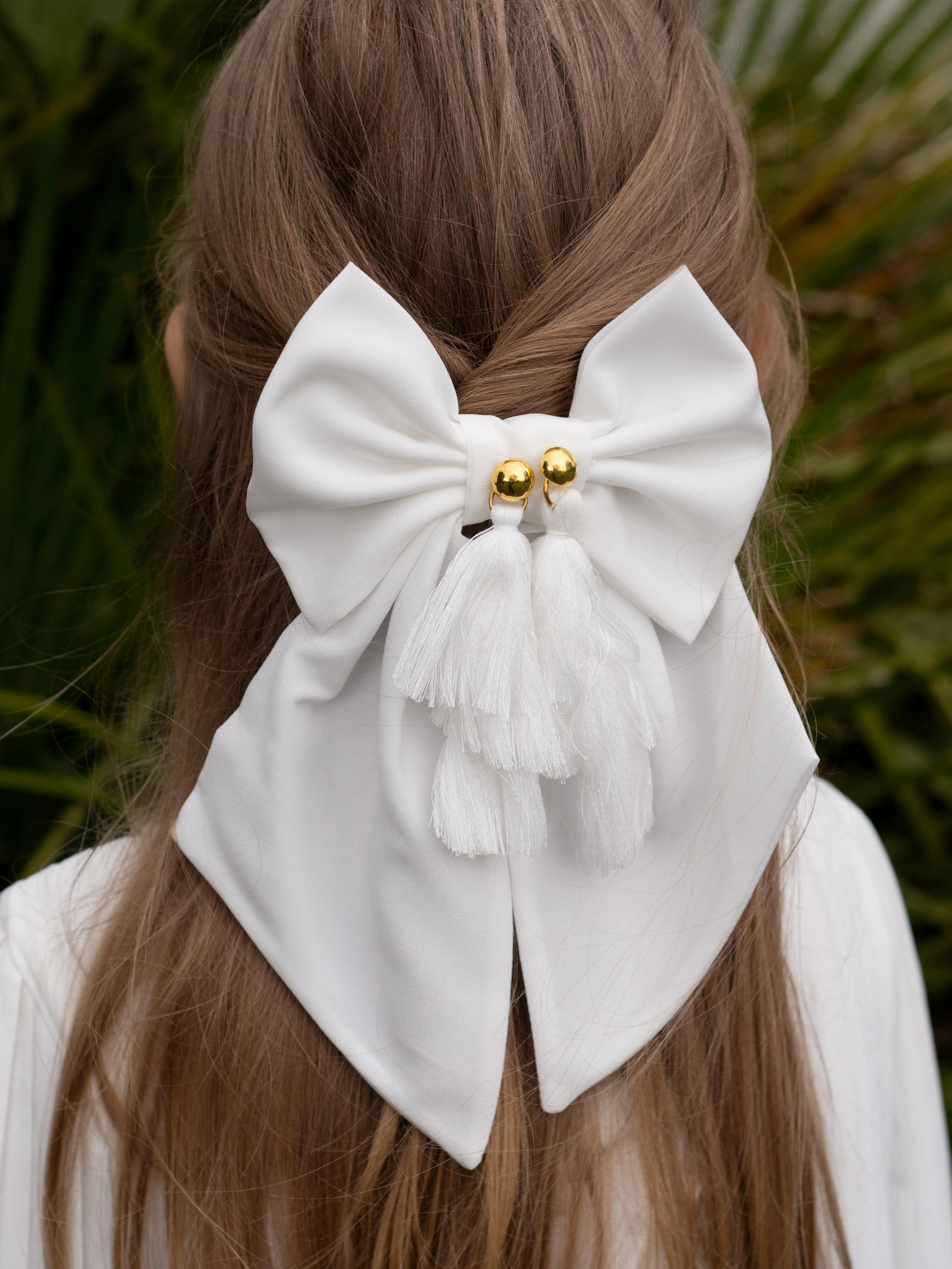 Sienna White Tassels Hair Bow - Image 4