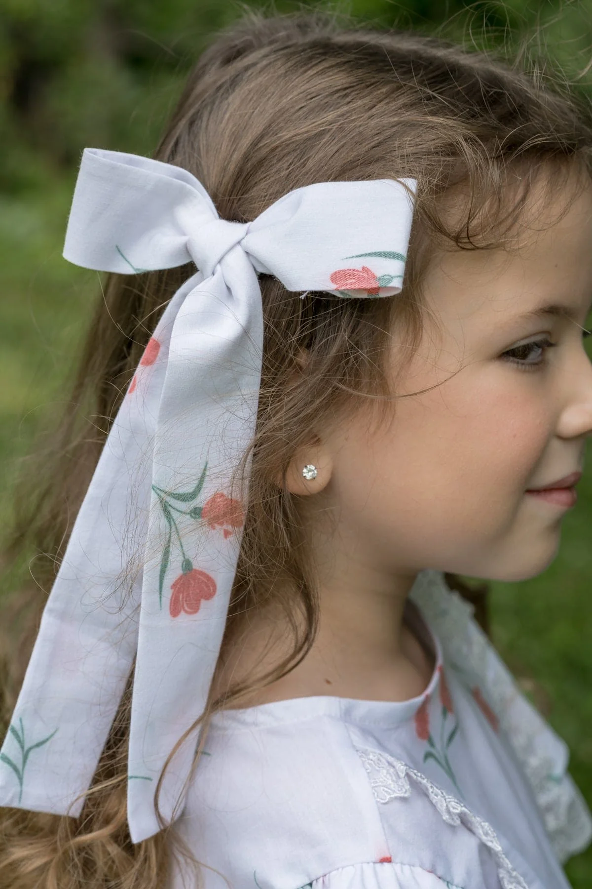 Tulip Print Cotton Hair Bow - Image 2