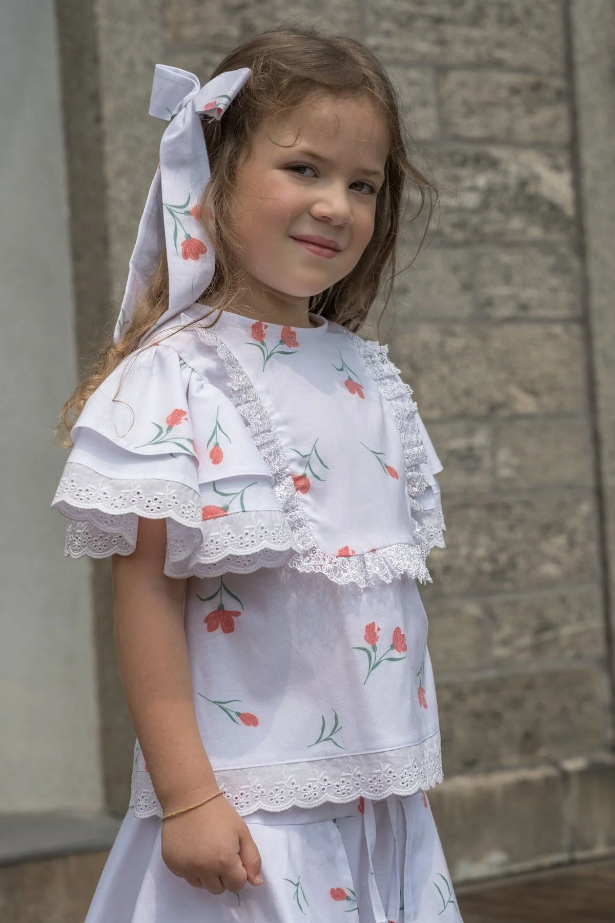 Tulip Print Cotton Hair Bow - Image 3