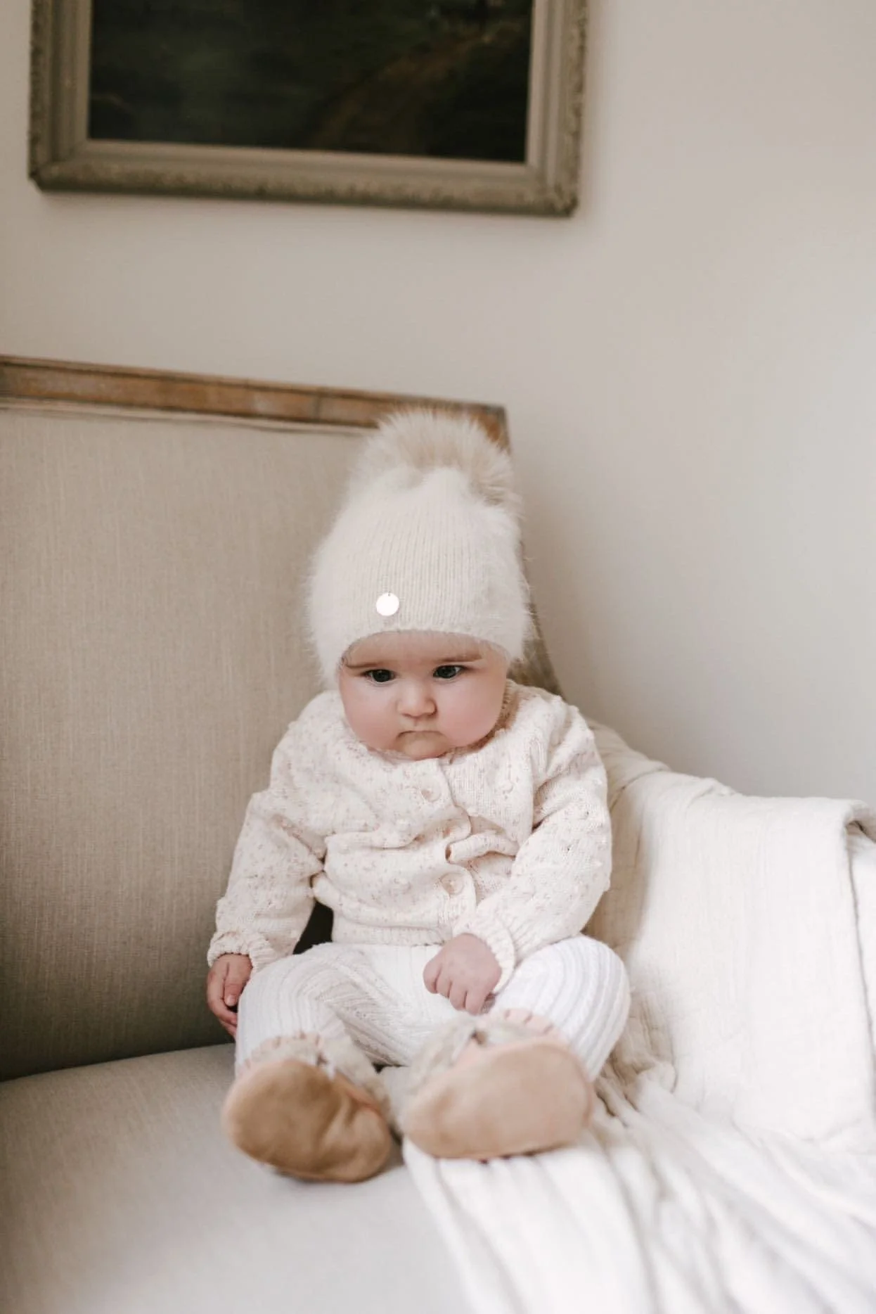 Vanya Beige Cashmere Kids' Fox Fur Beanie Hat - Image 11