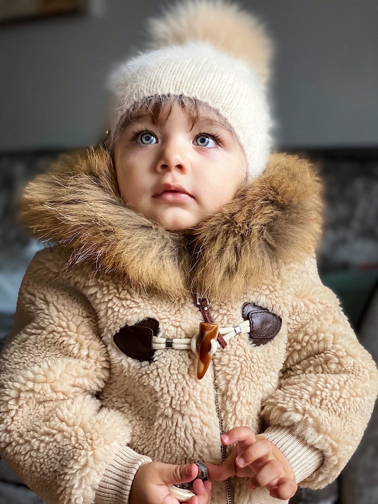 Vanya Beige Cashmere Kids' Fox Fur Beanie Hat - Image 17