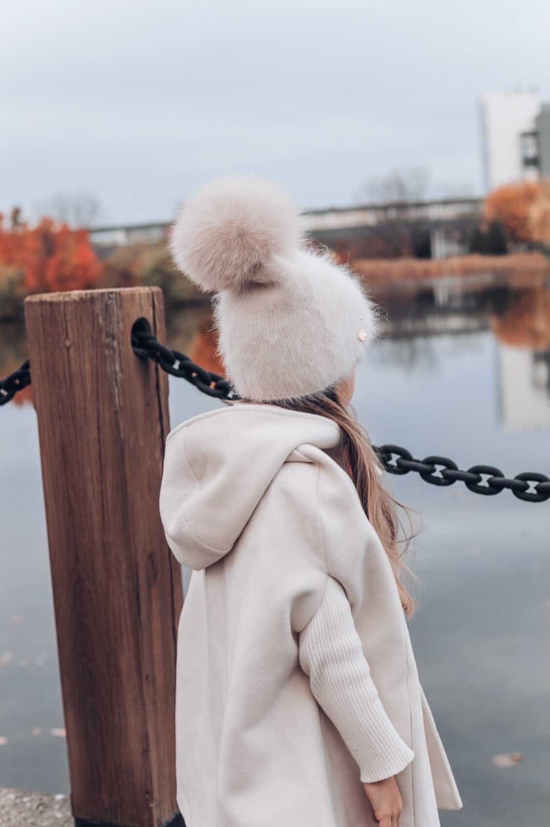 Vanya Beige Cashmere Kids' Fox Fur Beanie Hat - Image 21