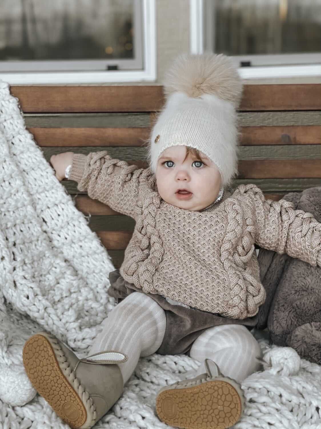Vanya Beige Cashmere Kids' Fox Fur Beanie Hat - Image 25