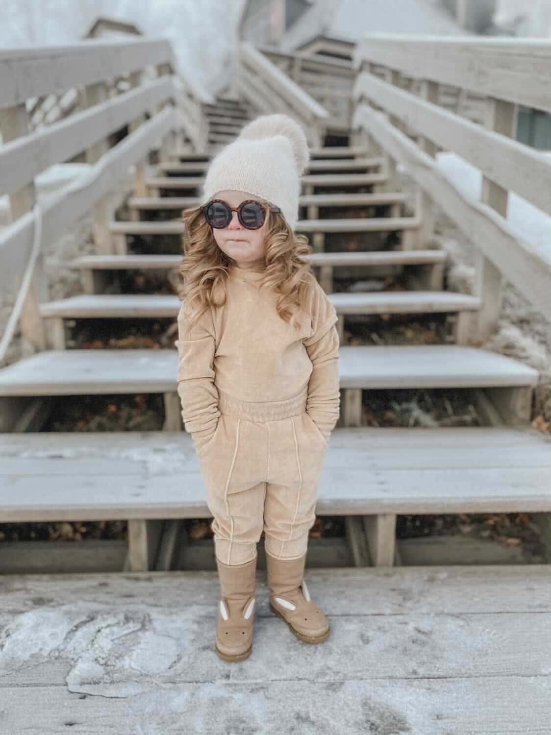 Vanya Beige Cashmere Kids' Fox Fur Beanie Hat - Image 28