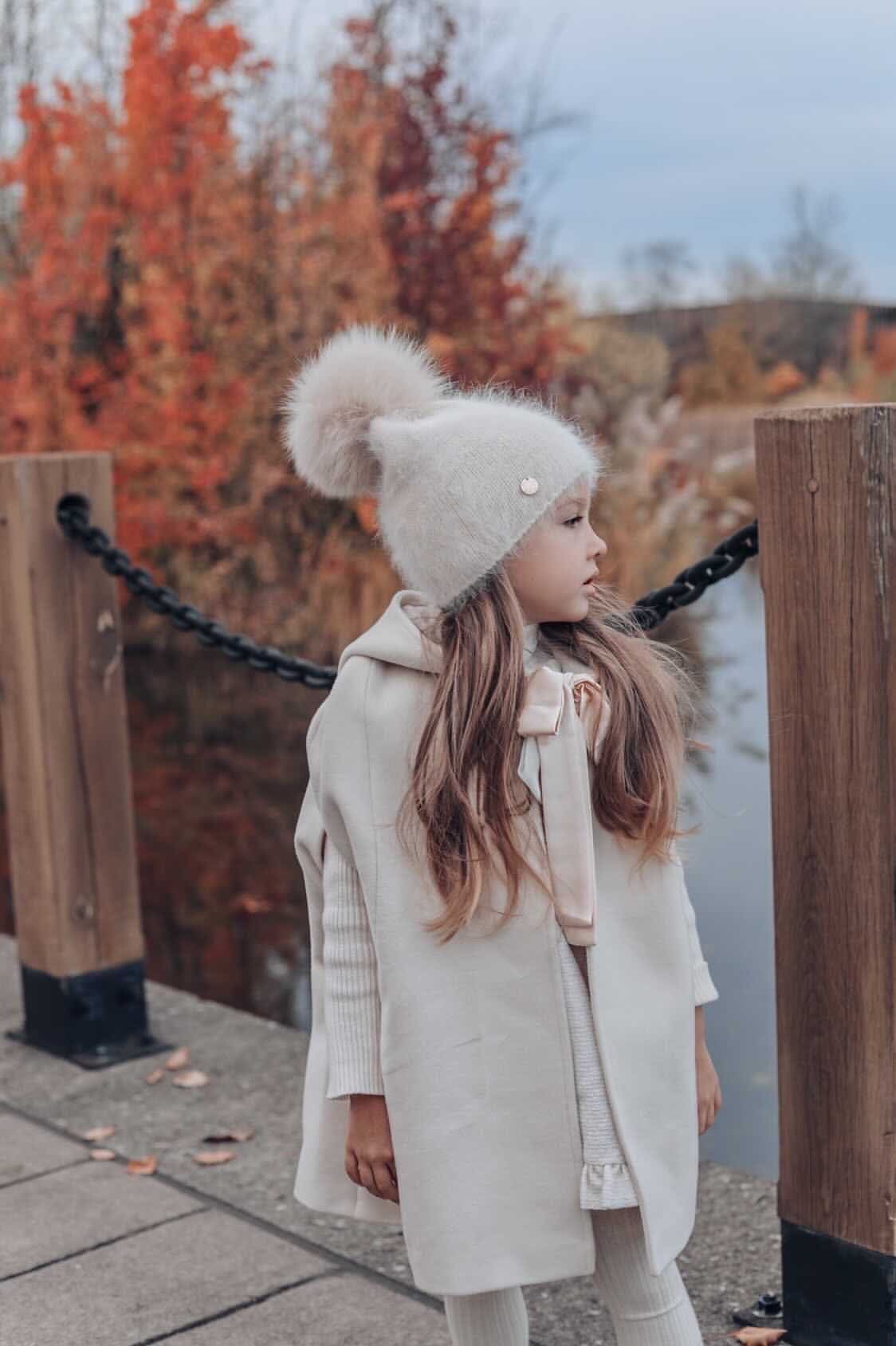 Vanya Beige Cashmere Kids' Fox Fur Beanie Hat - Image 5