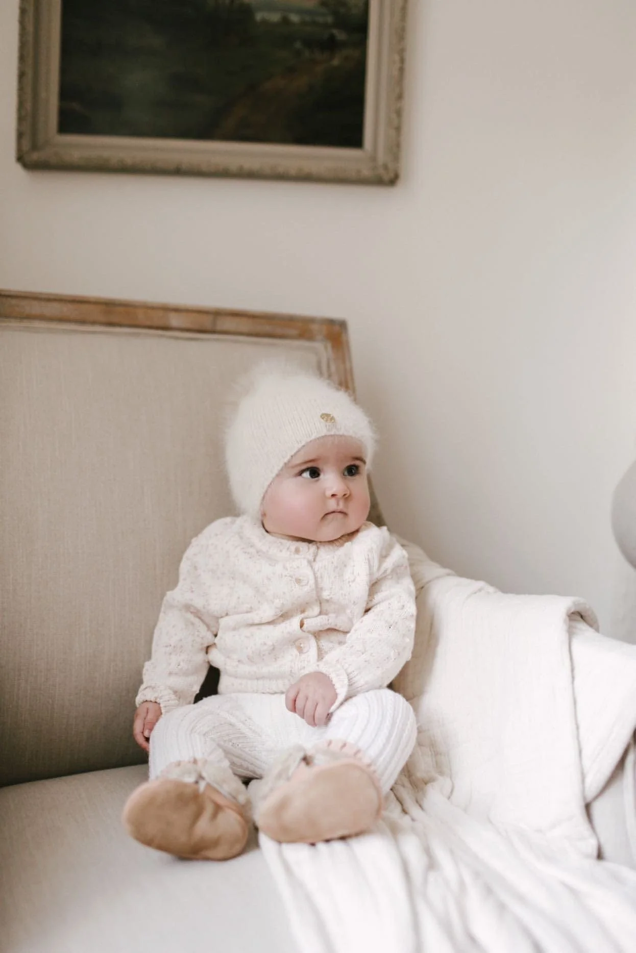 Vanya Beige Cashmere Kids' Fox Fur Beanie Hat - Image 6