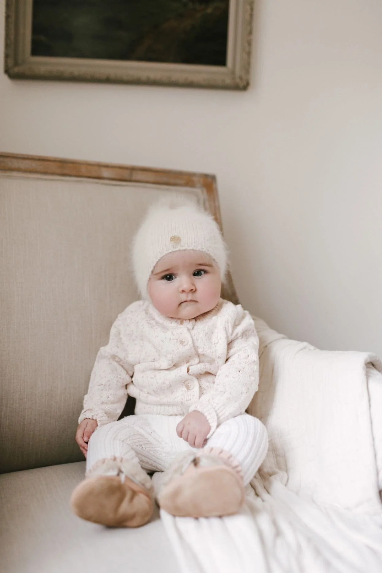 Vanya Beige Cashmere Kids' Fox Fur Beanie Hat - Image 9