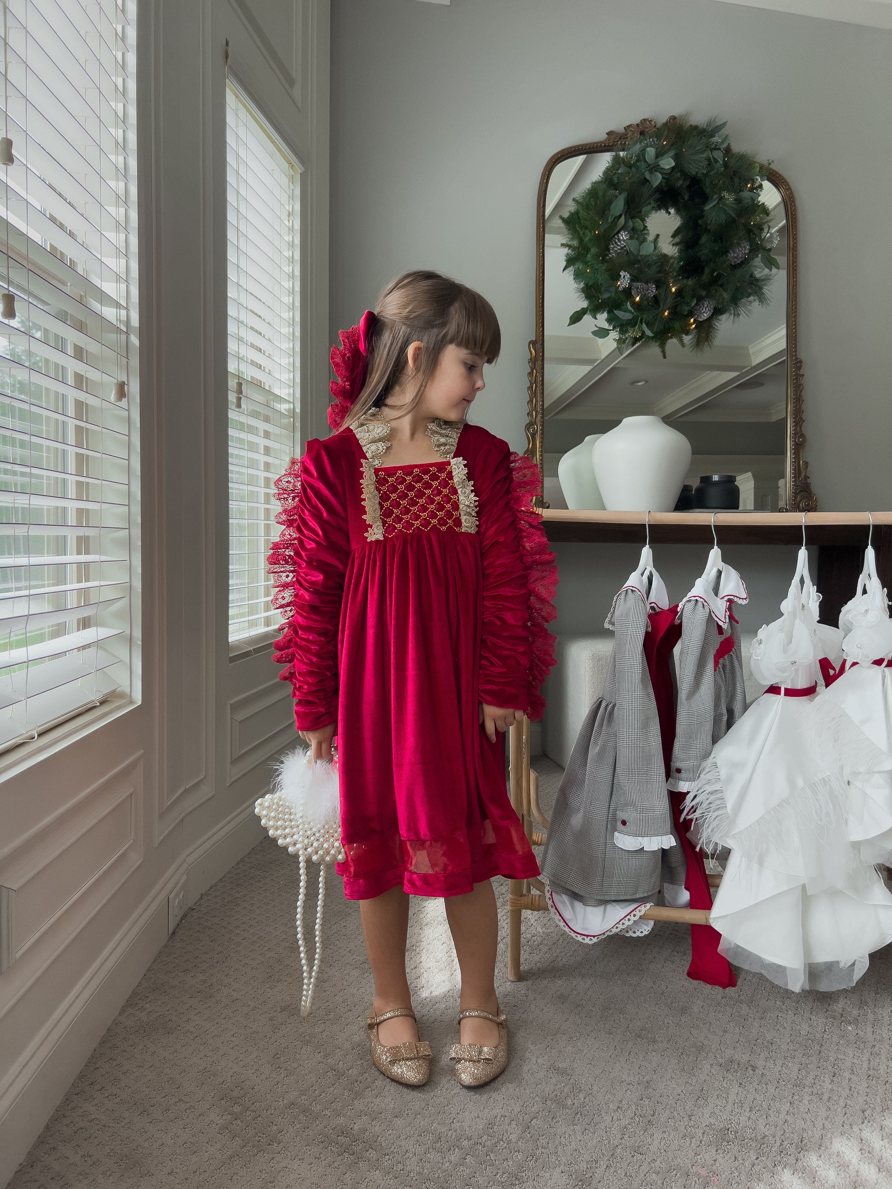 Victoria Red Velvet Dress - Image 19