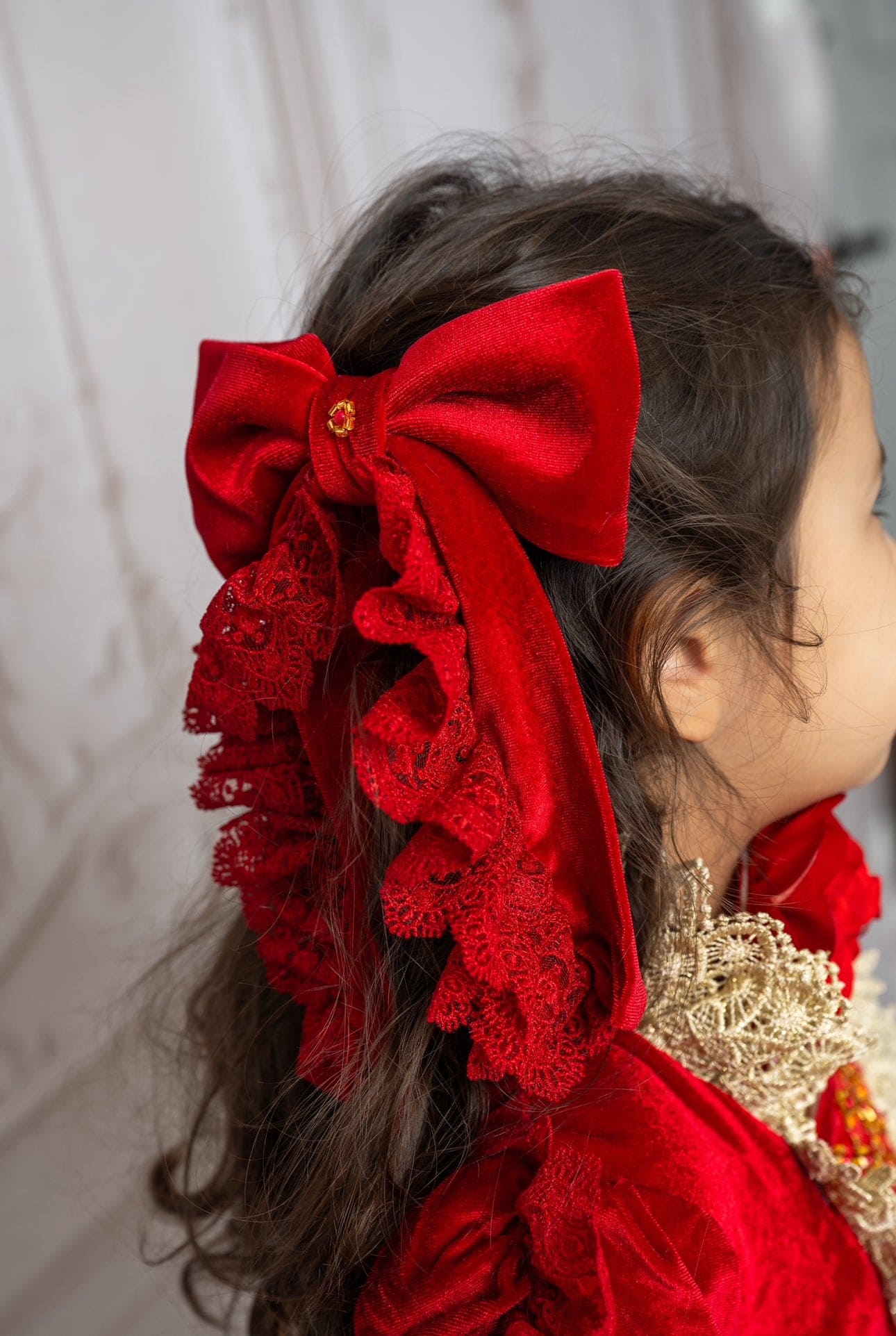 Victoria Red Velvet Hair Bow - Image 2
