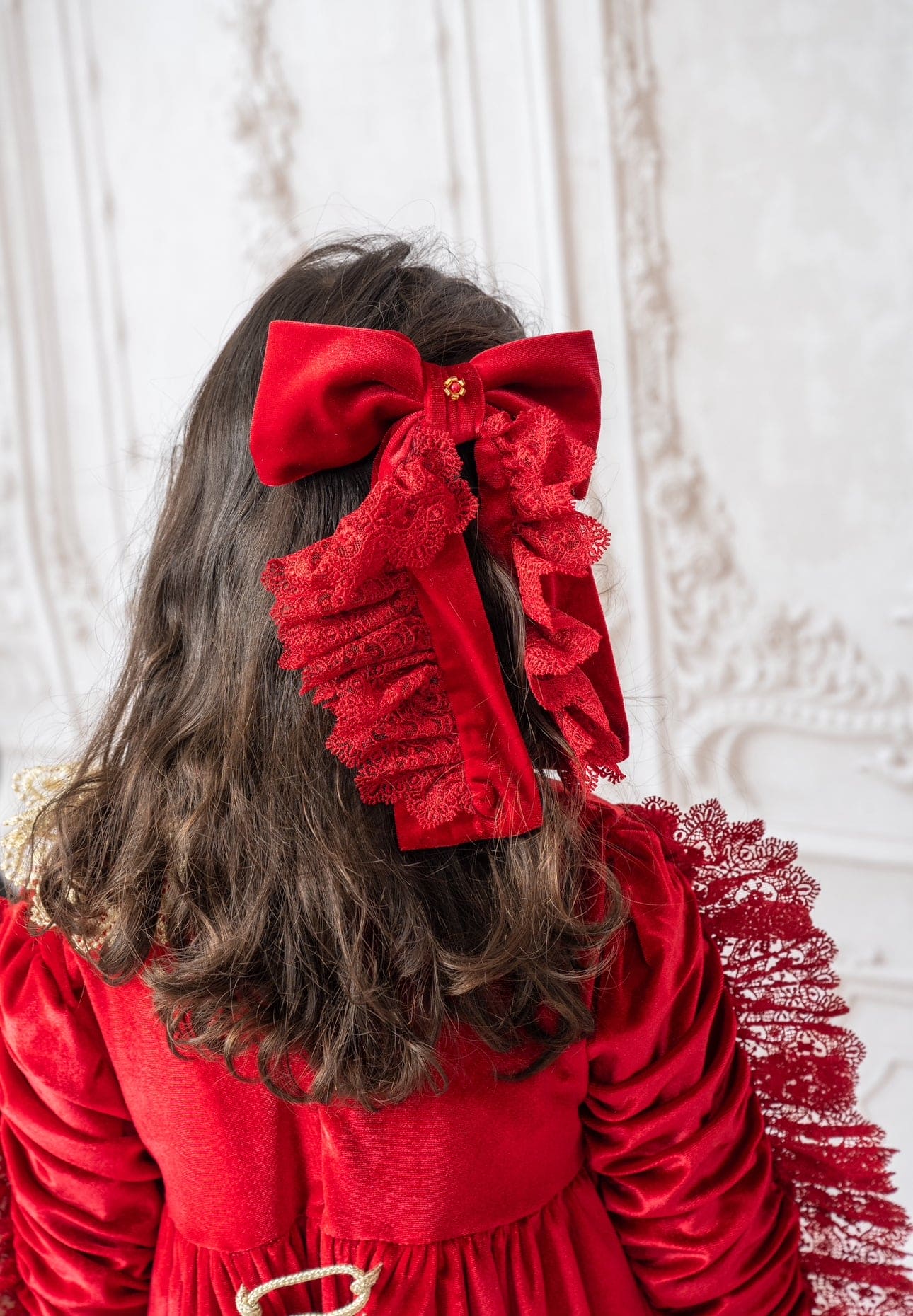 Victoria Red Velvet Hair Bow - Image 3