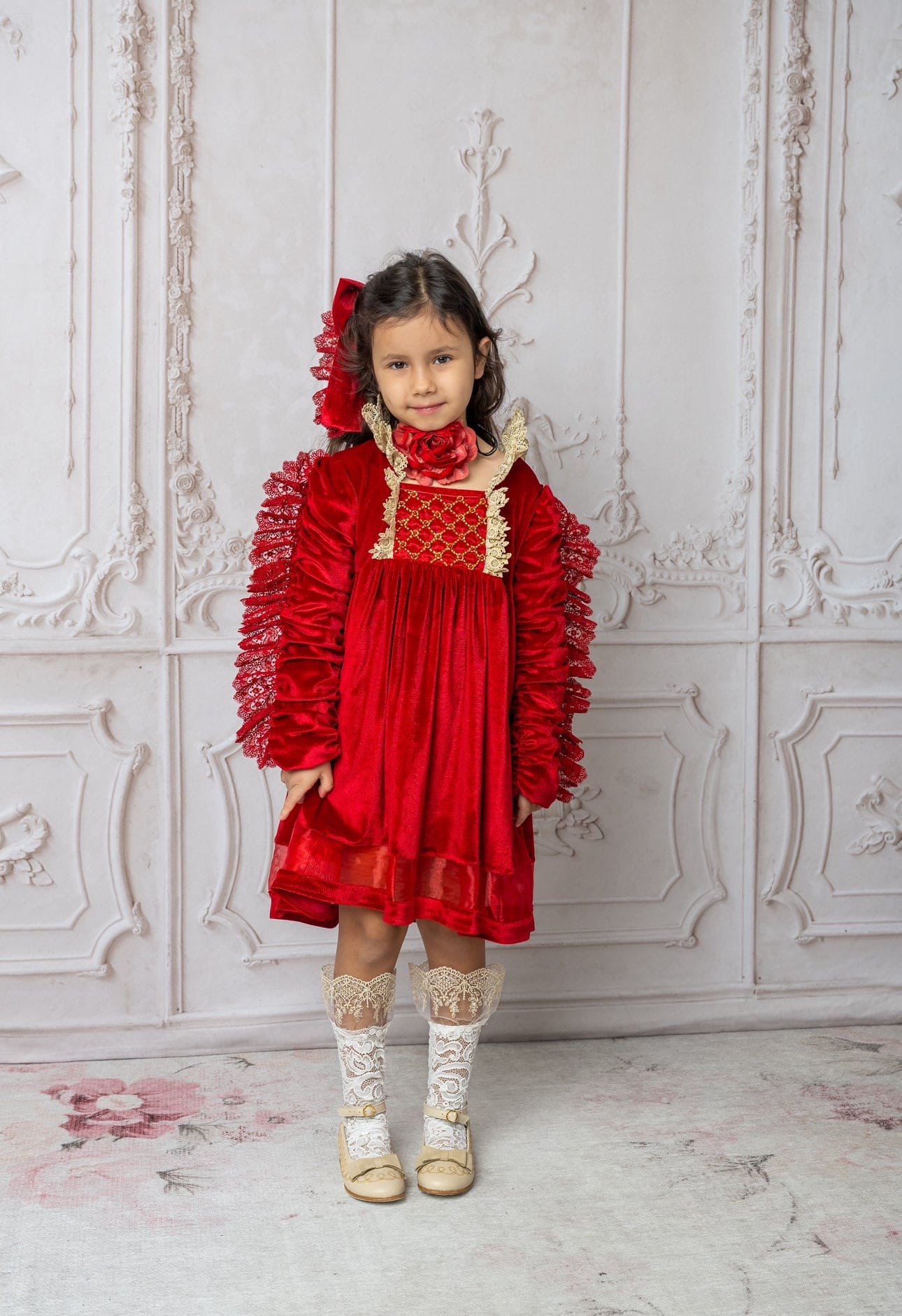 Victoria Red Velvet Hair Bow - Image 4