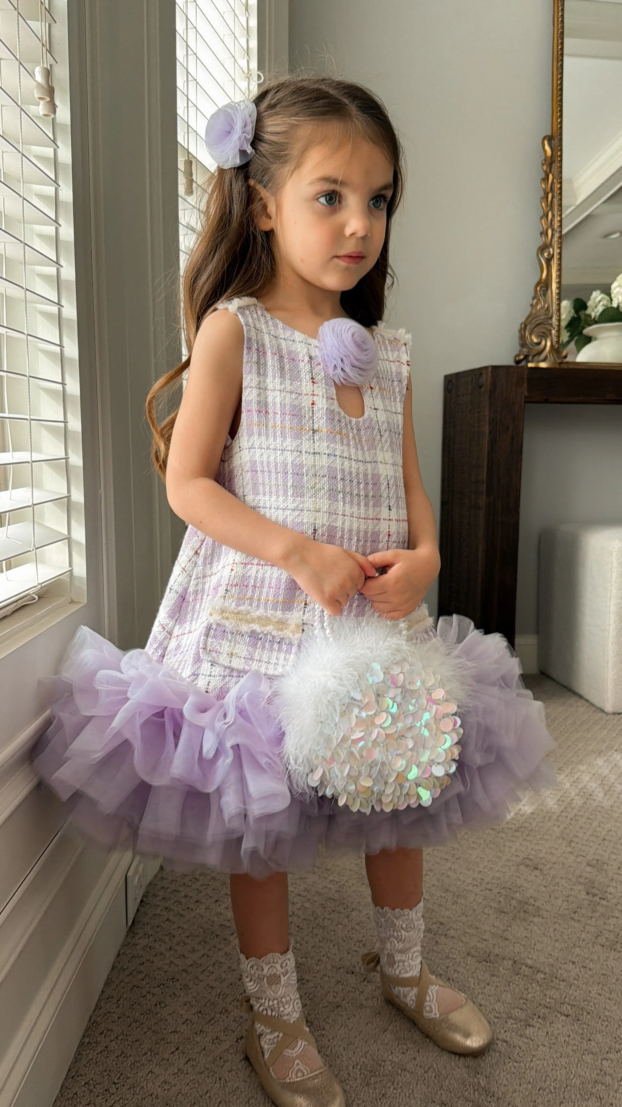 Violet Tweed and Tulle Dress - Image 10