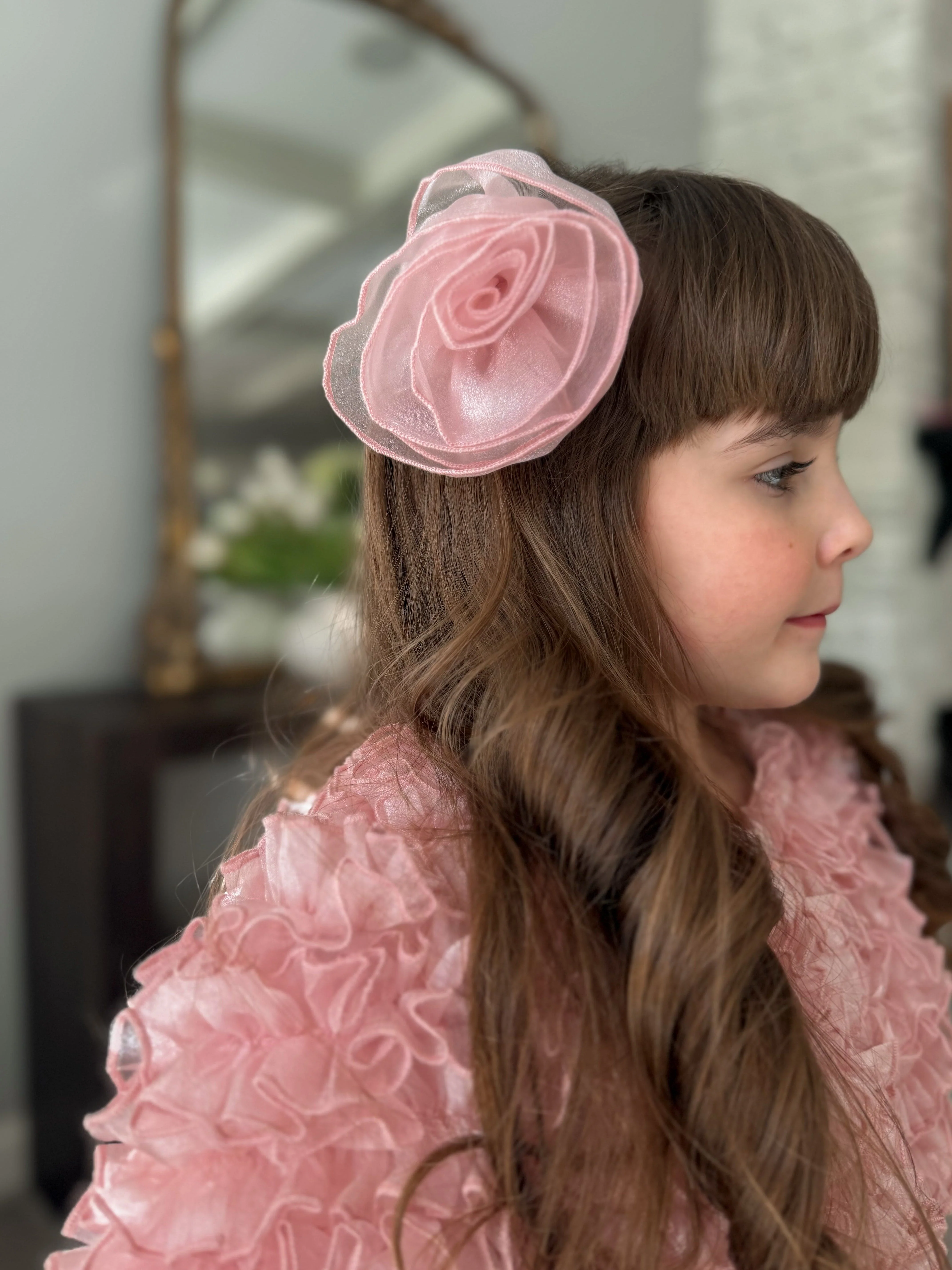 Vivian Dusty Pink Organza Flower Hair Clip - Image 2
