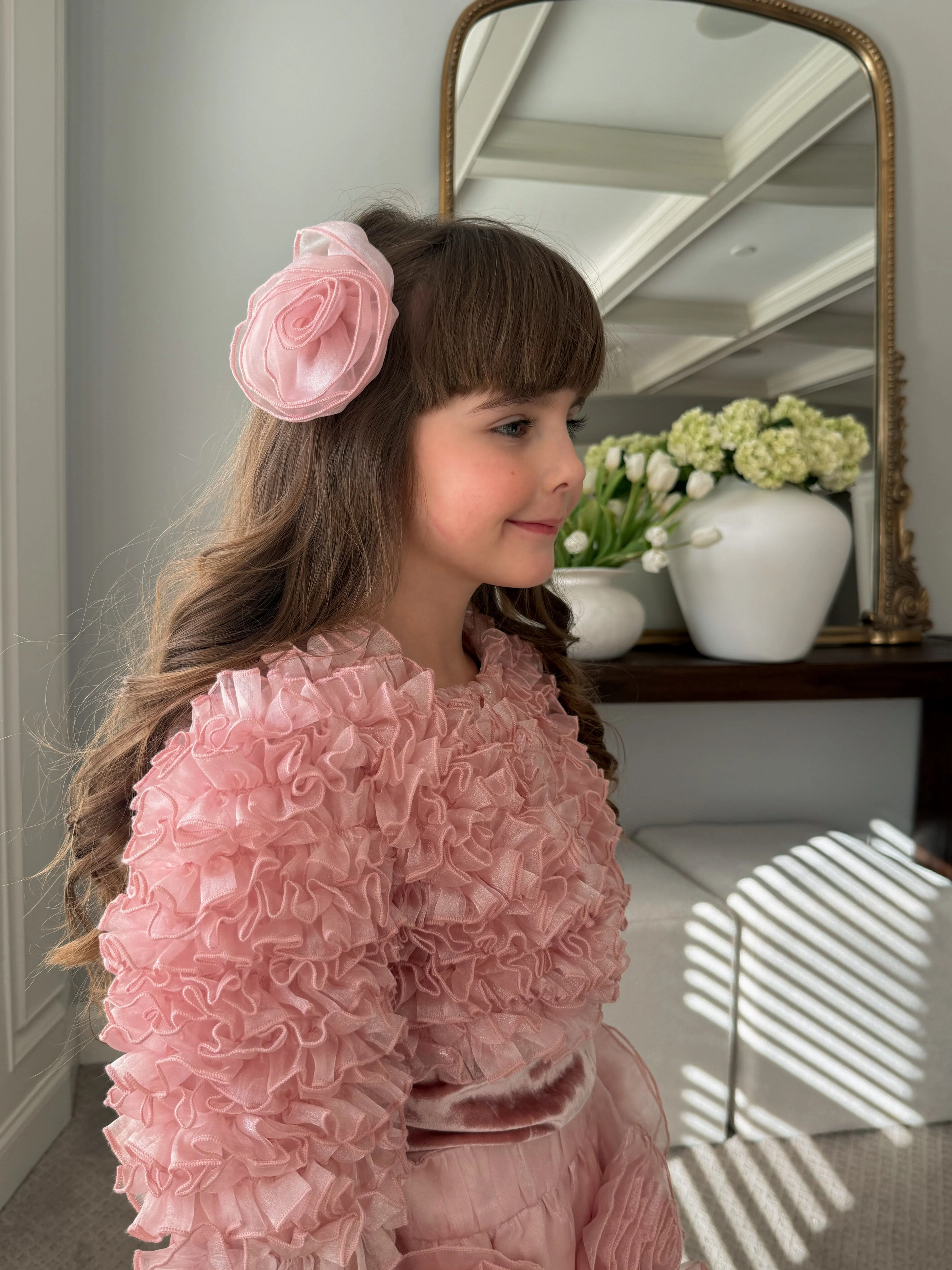 Vivian Dusty Pink Ruffle Organza Jacket - Image 9