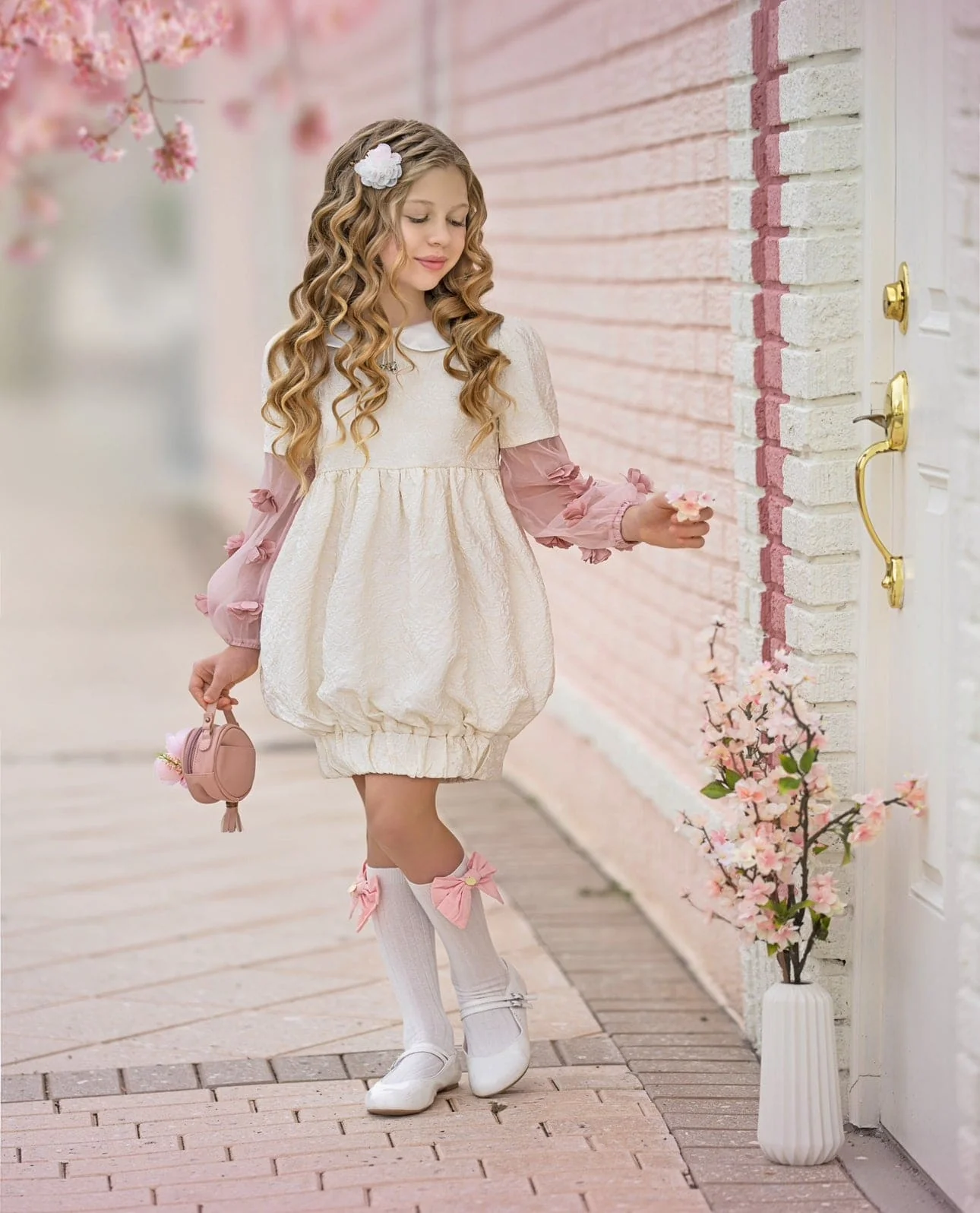 Cherry Blossom White and Pink Hair Clip - Image 5