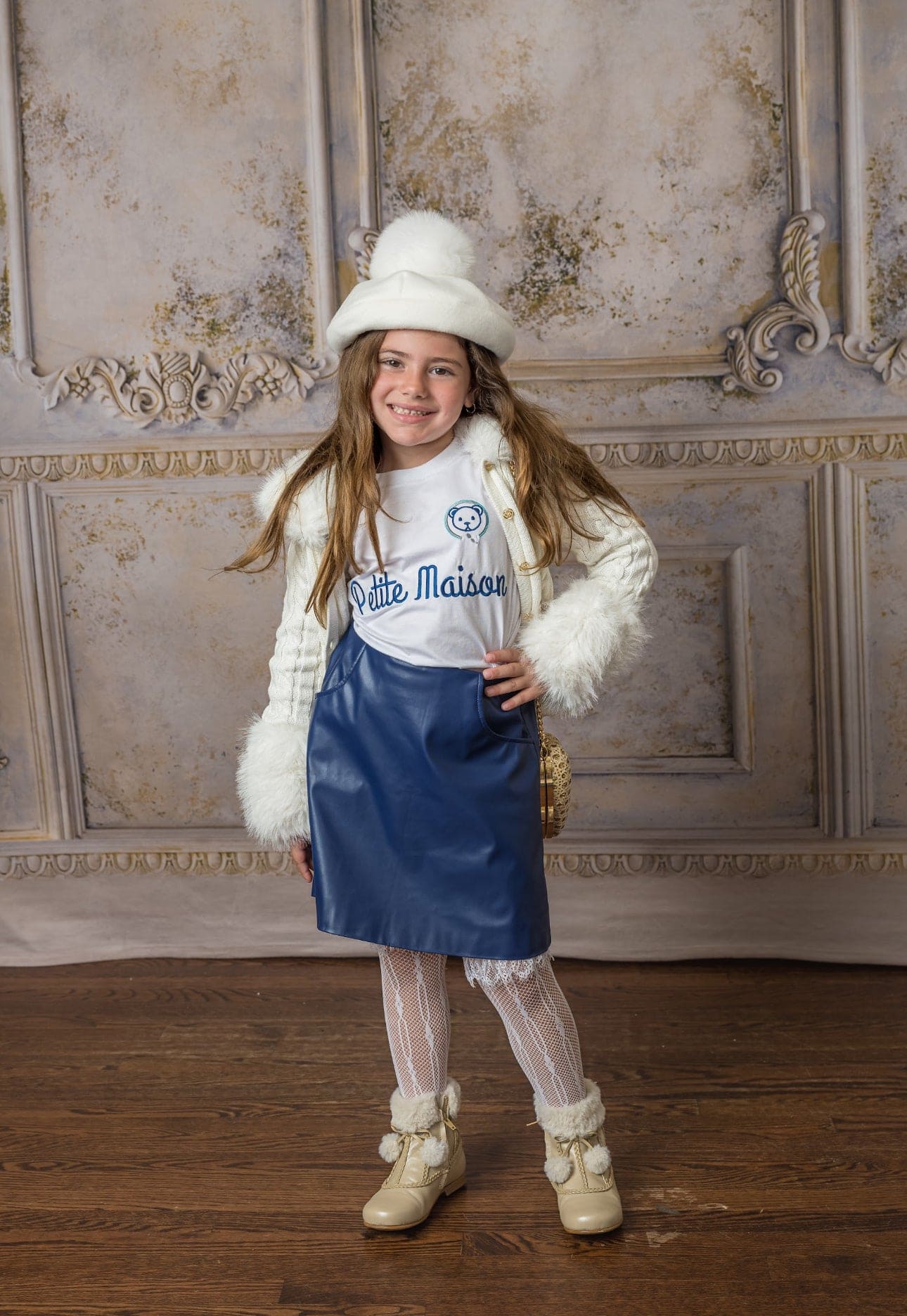 White Cableknit Faux Fur Cotton Cardigan - Image 10