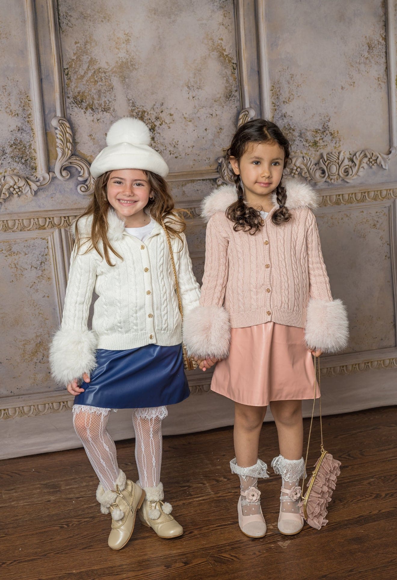 White Cableknit Faux Fur Cotton Cardigan - Image 6