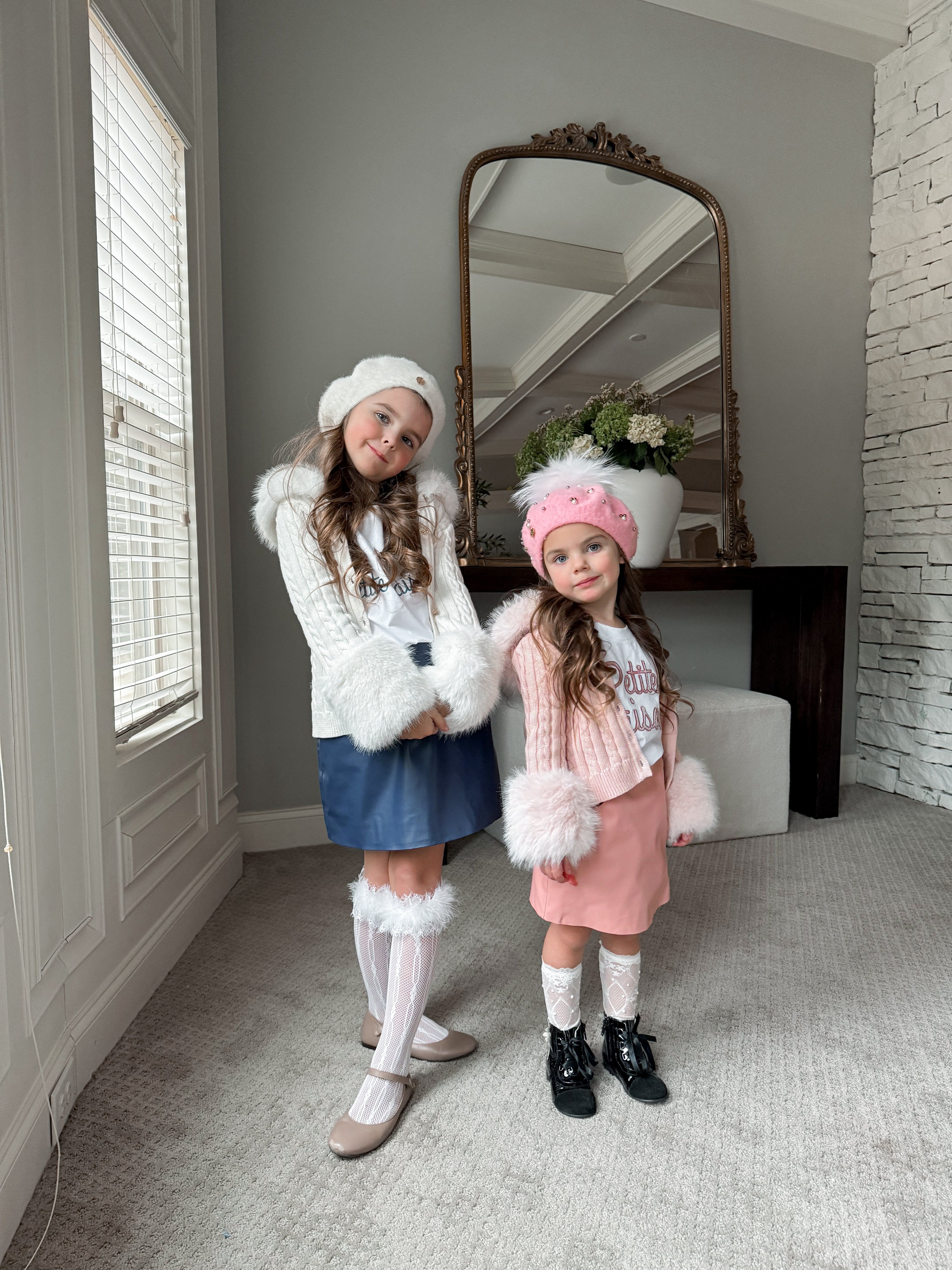 White Cableknit Faux Fur Cotton Cardigan - Image 9