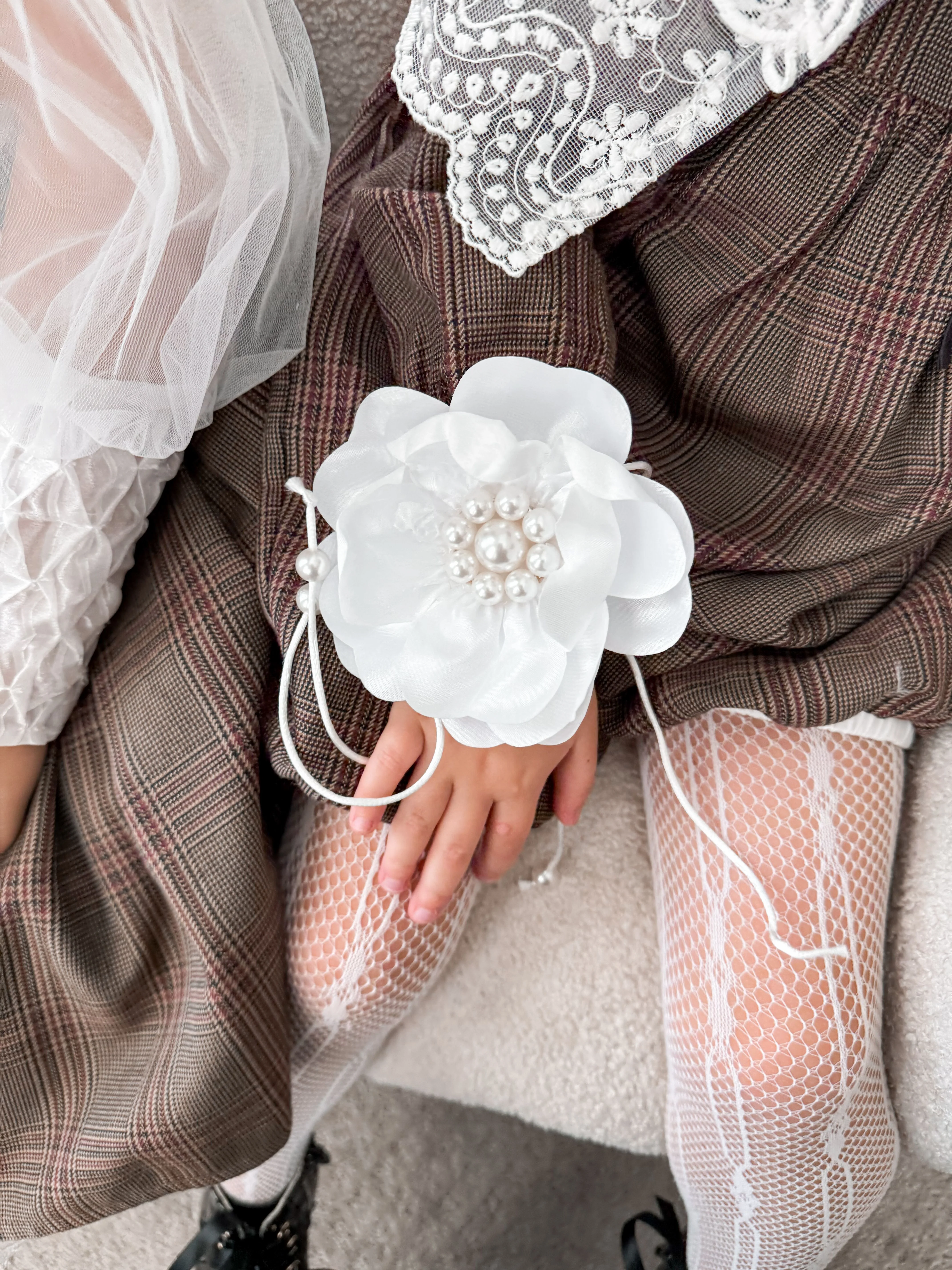 White Pearl Ceremony Flower Tie With Pearl Tassels - Image 6