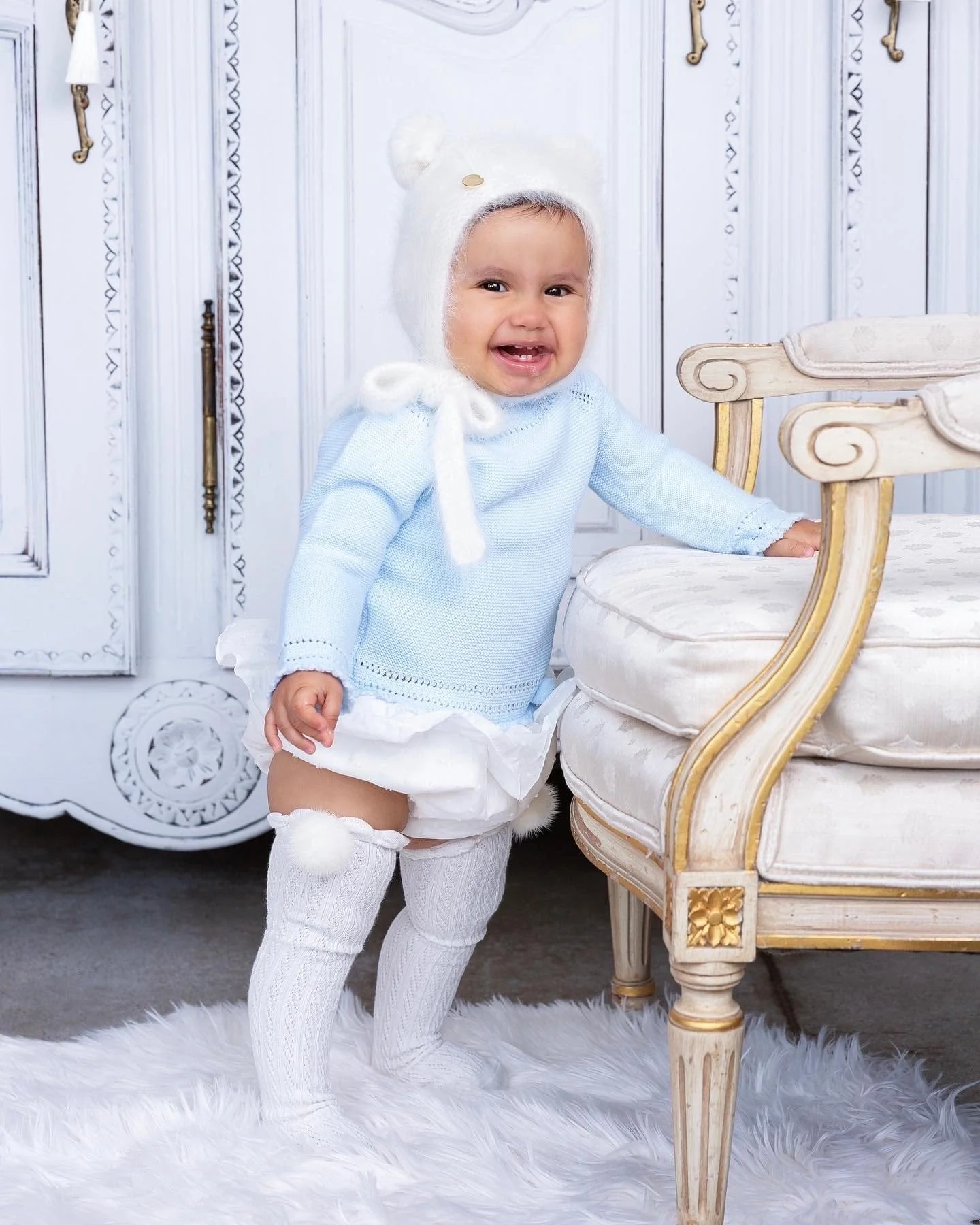 White Knee High Socks with Poms - Image 13