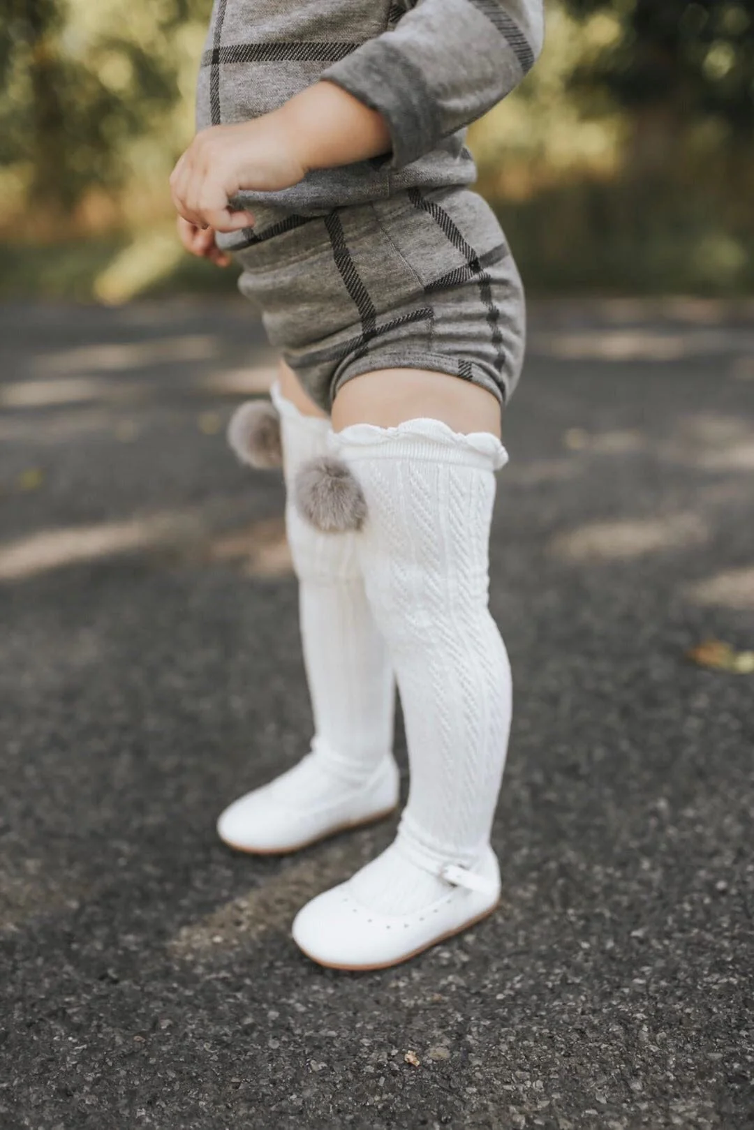 White Knee High Socks with Poms - Image 18