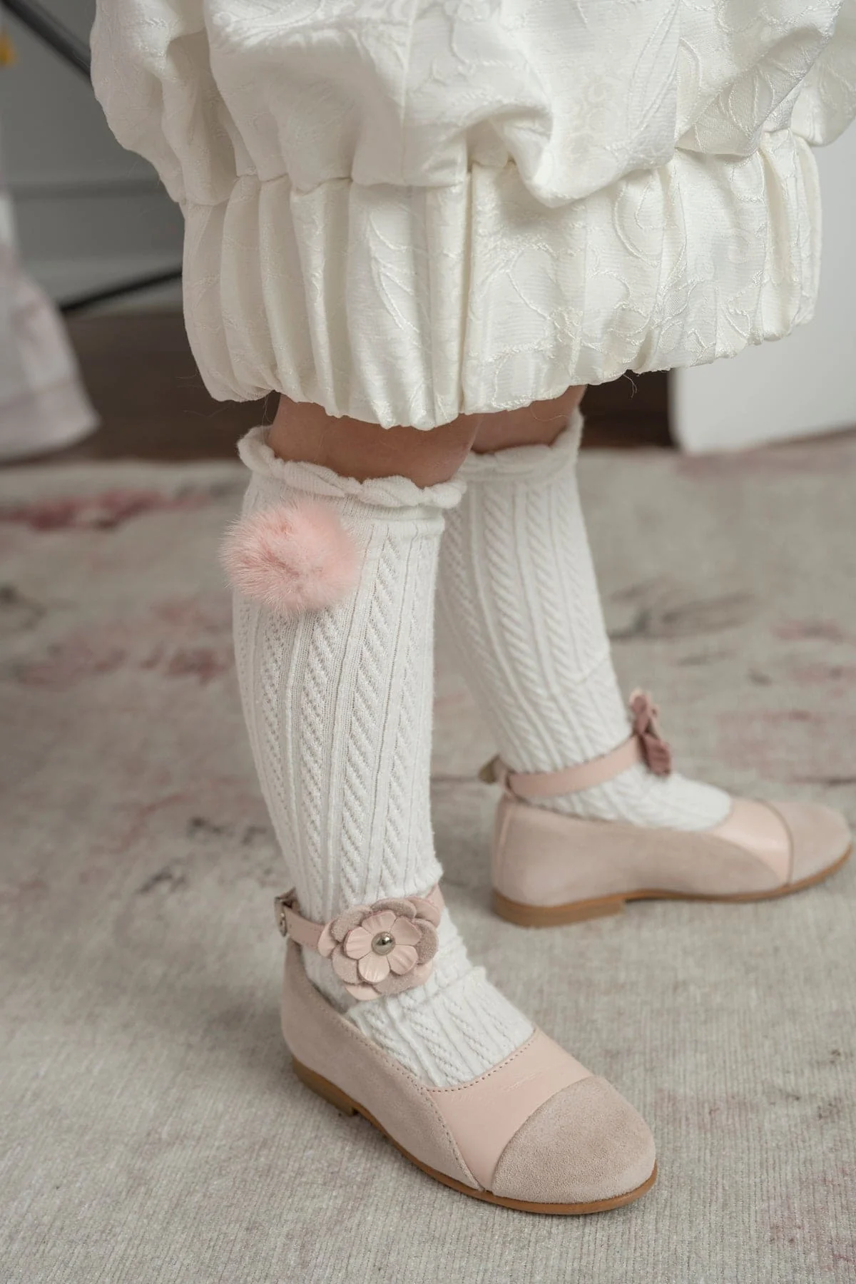 White Knee High Socks with Poms - Image 5