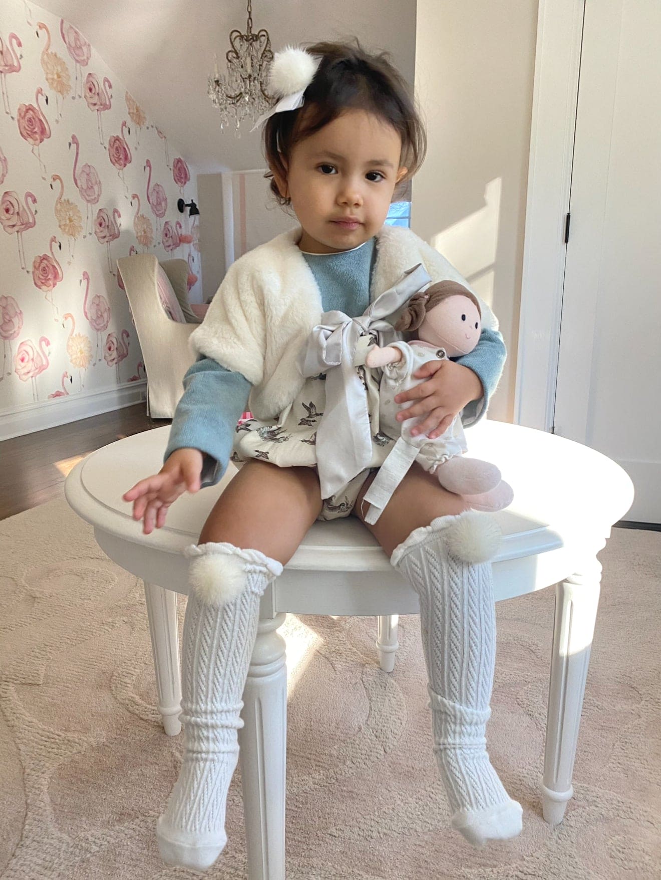White Knee High Socks with Poms - Image 6