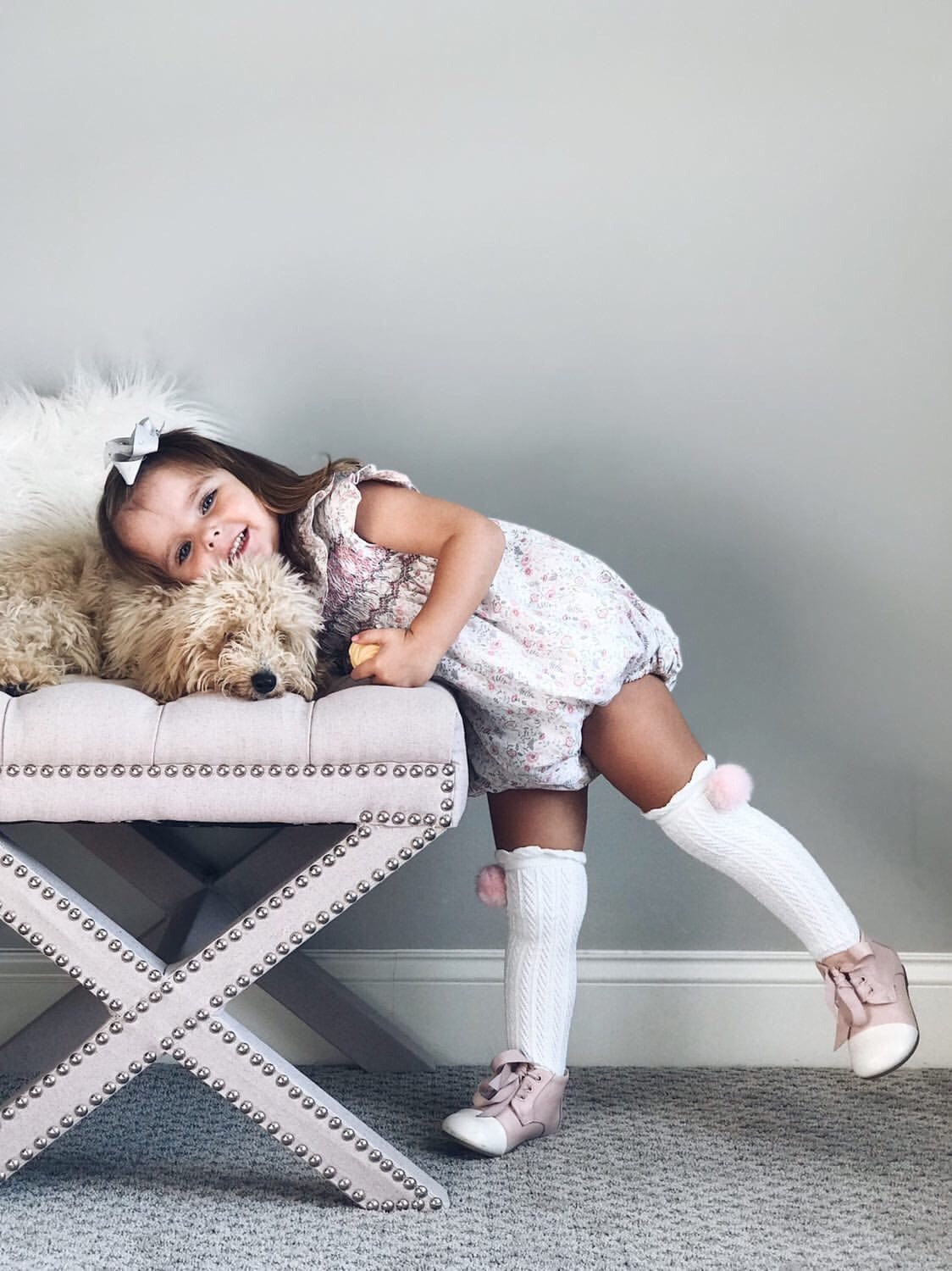 White Knee High Socks with Poms - Image 7