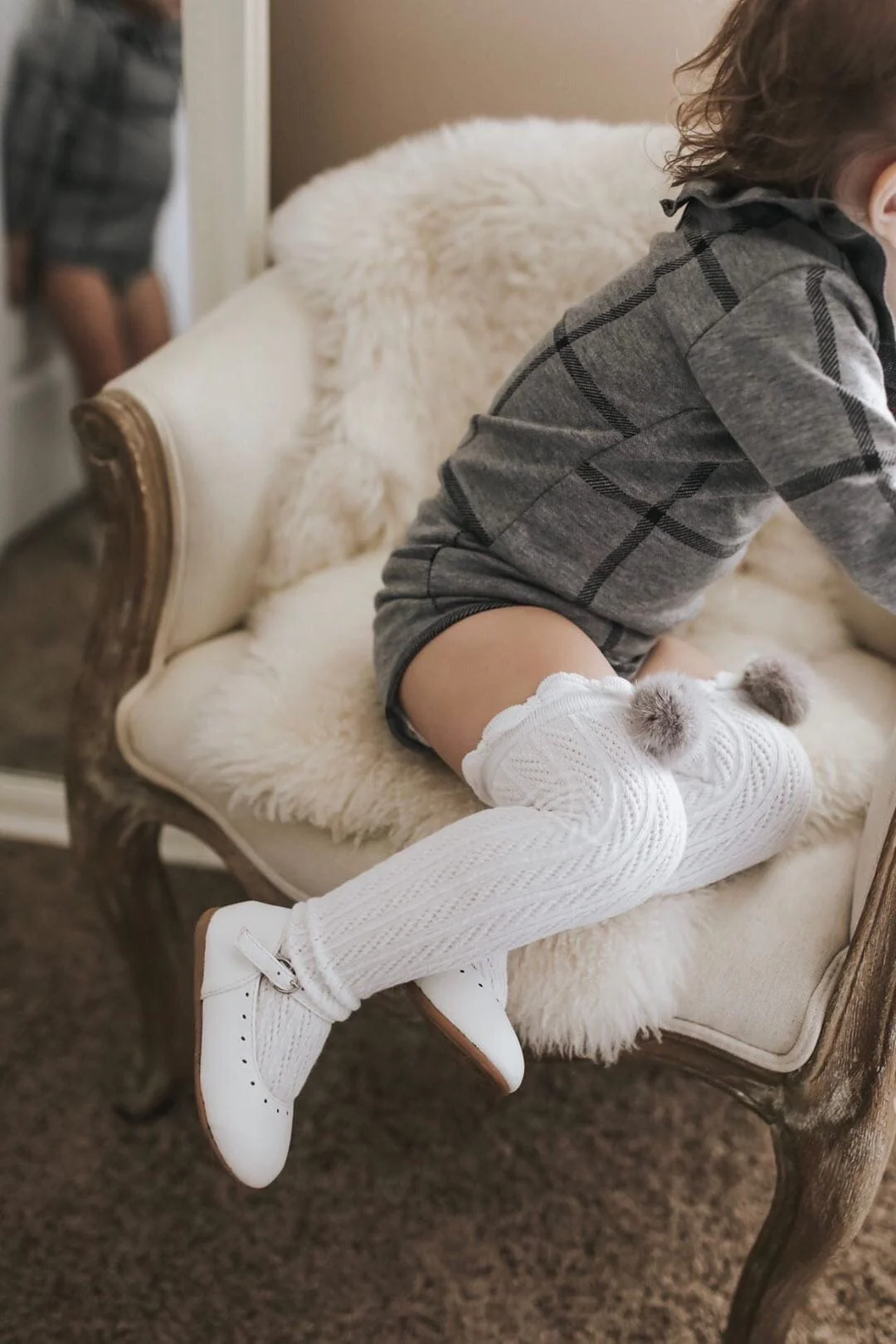 White Knee High Socks with Poms - Image 9