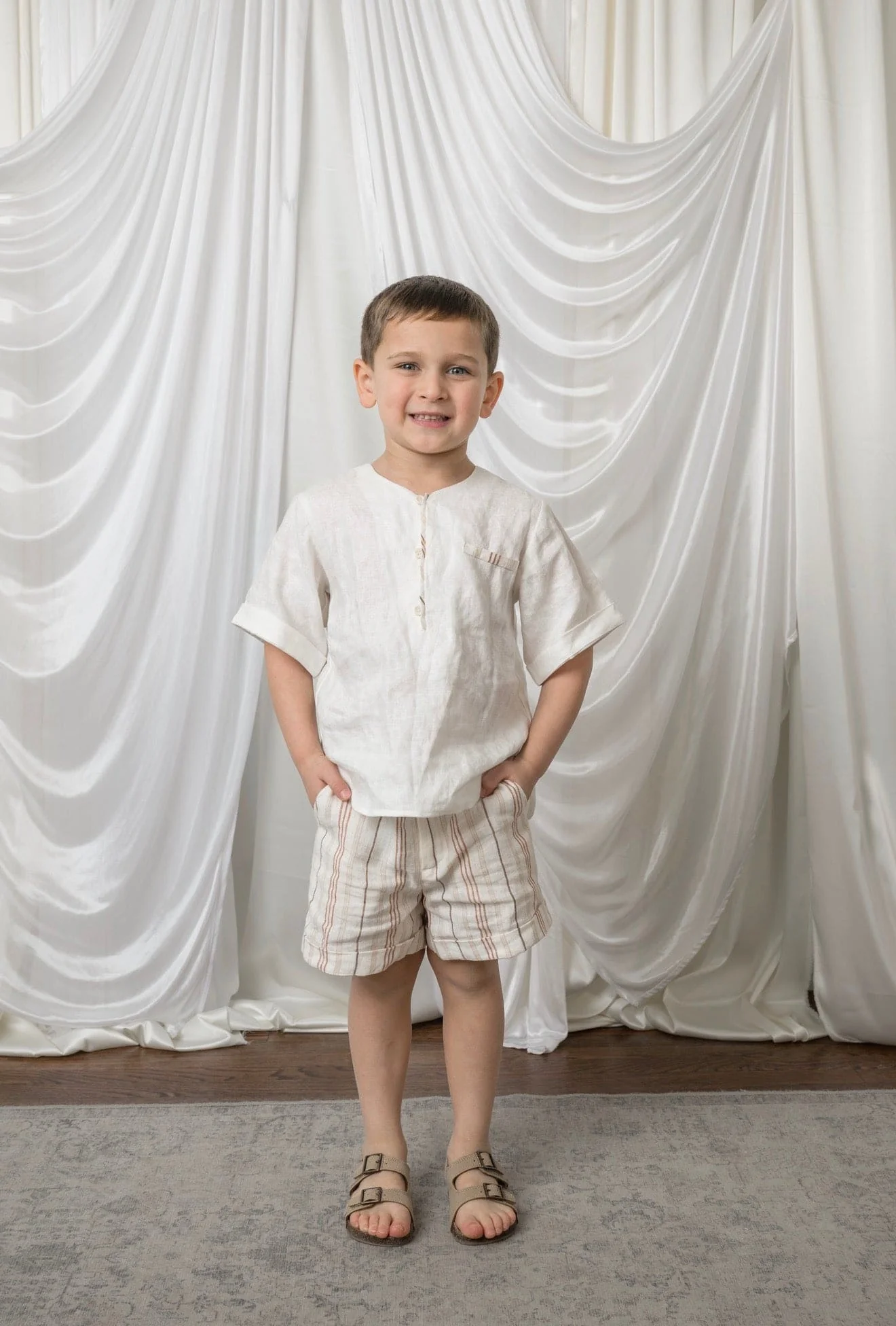White Linen Boys' Mandarin Collar Top - Image 2