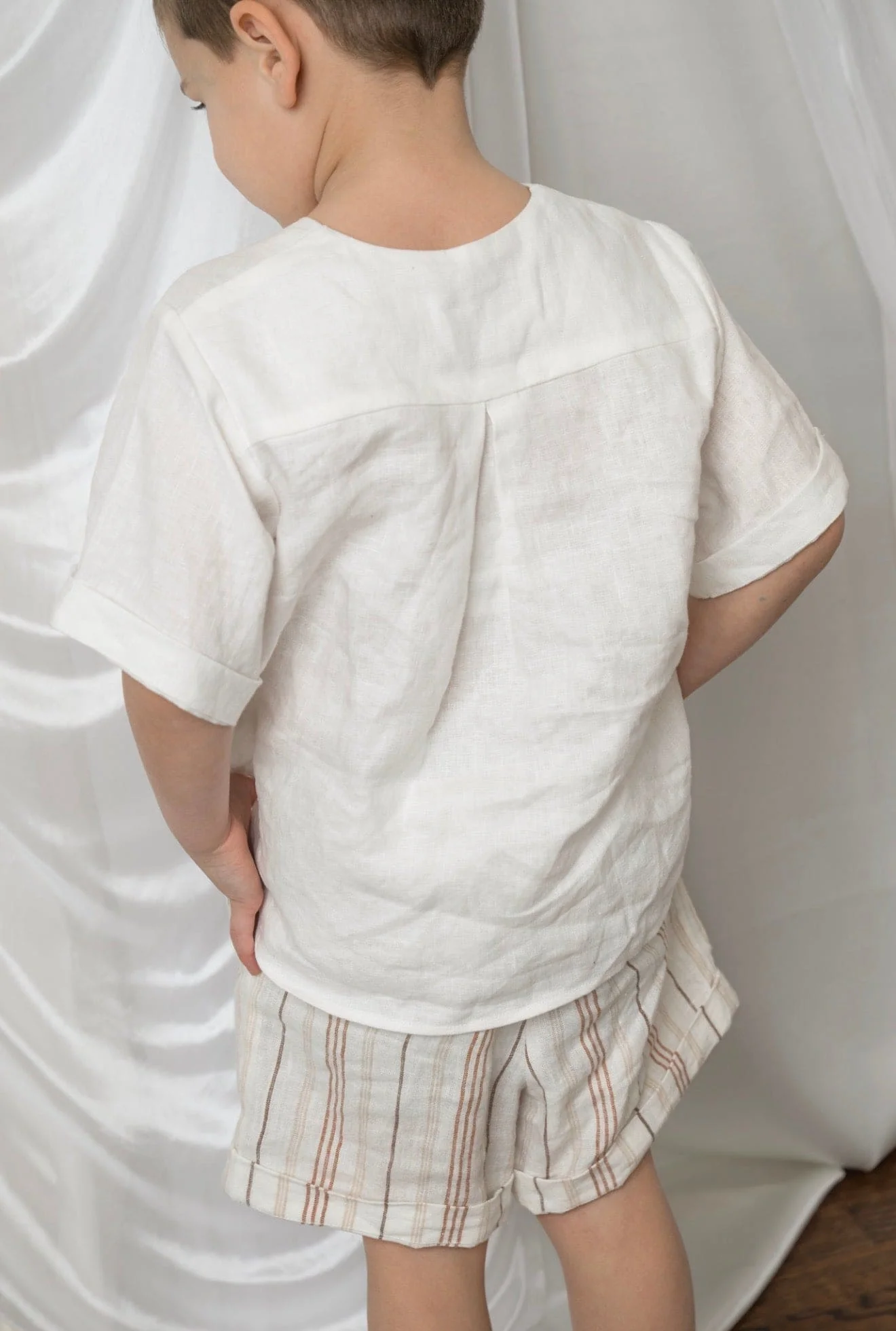 White Linen Boys' Mandarin Collar Top - Image 3