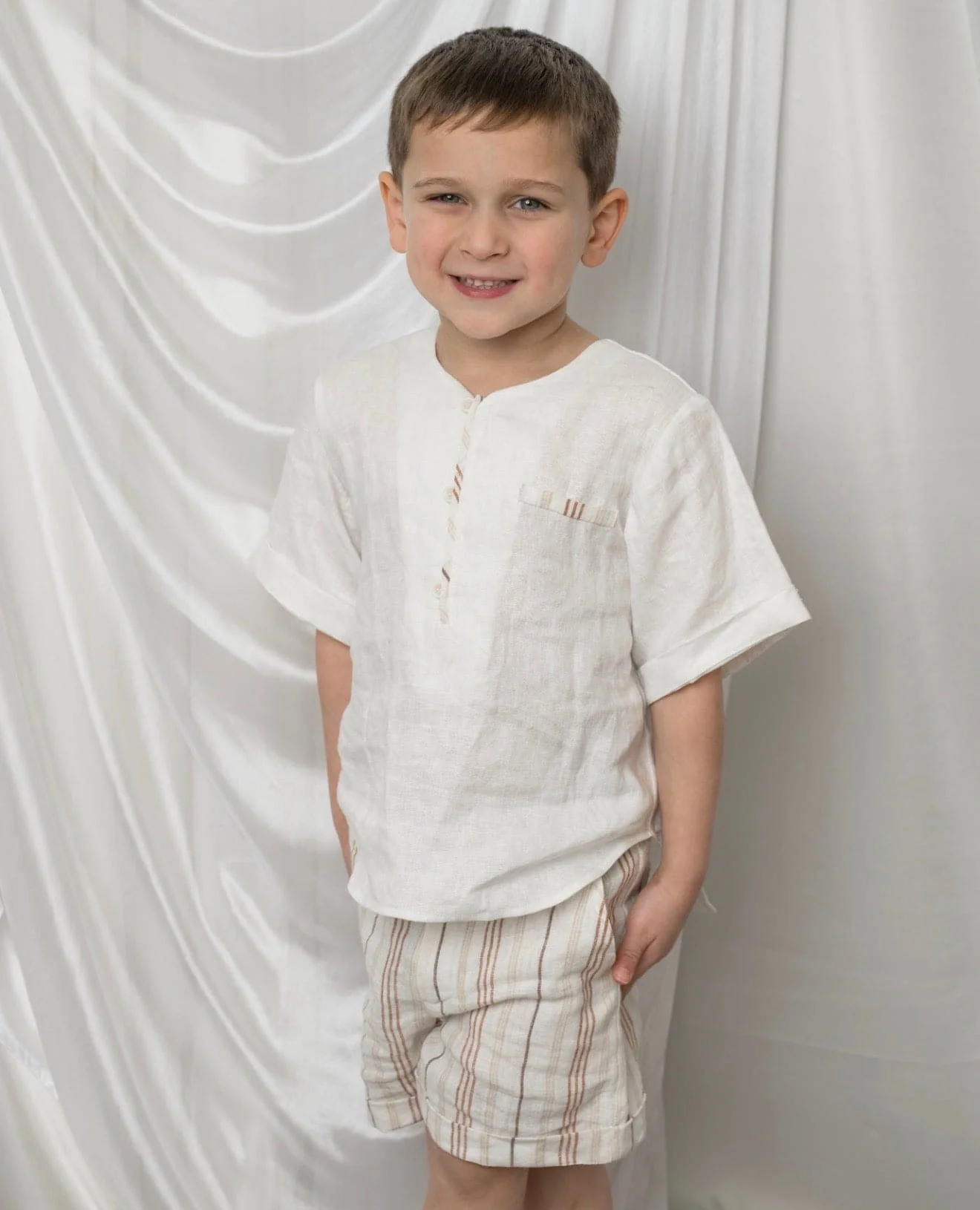 White Linen Boys' Mandarin Collar Top - Image 4