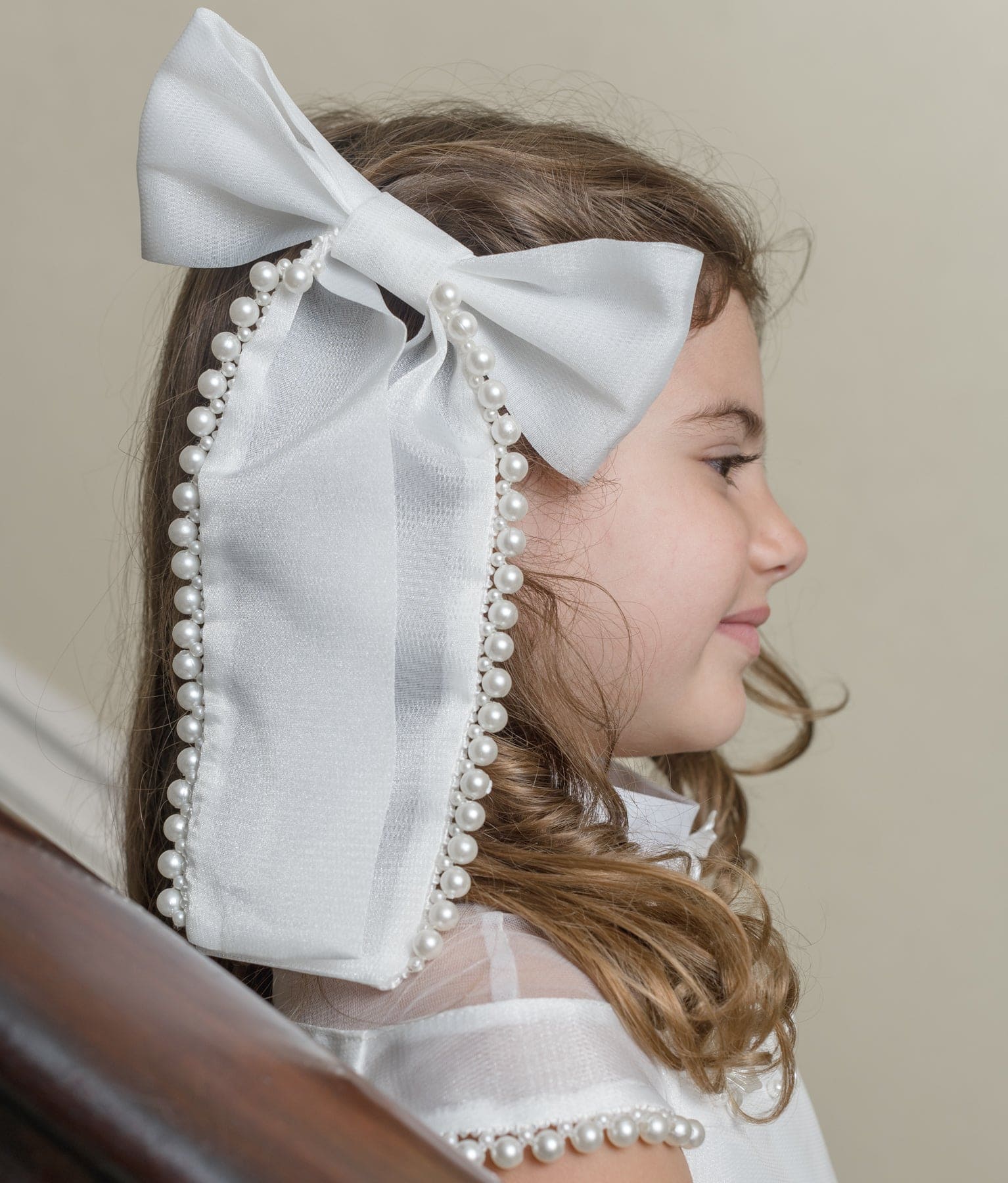 White Pearl Ceremony Hair Bow - Image 2