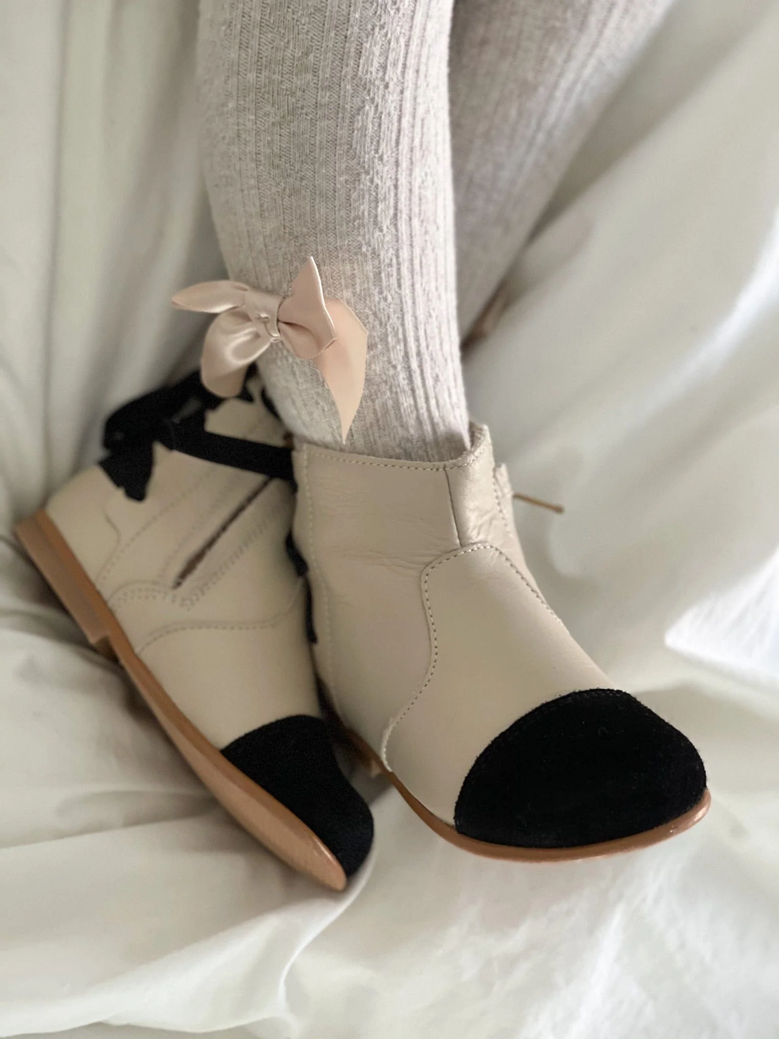 Zoe Beige and Black Leather Boots - Image 13