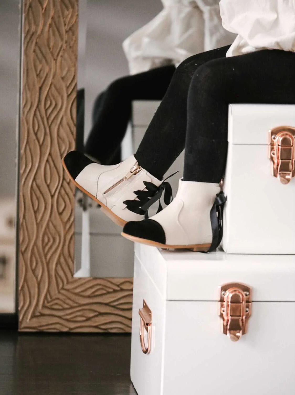 Zoe Beige and Black Leather Boots - Image 14